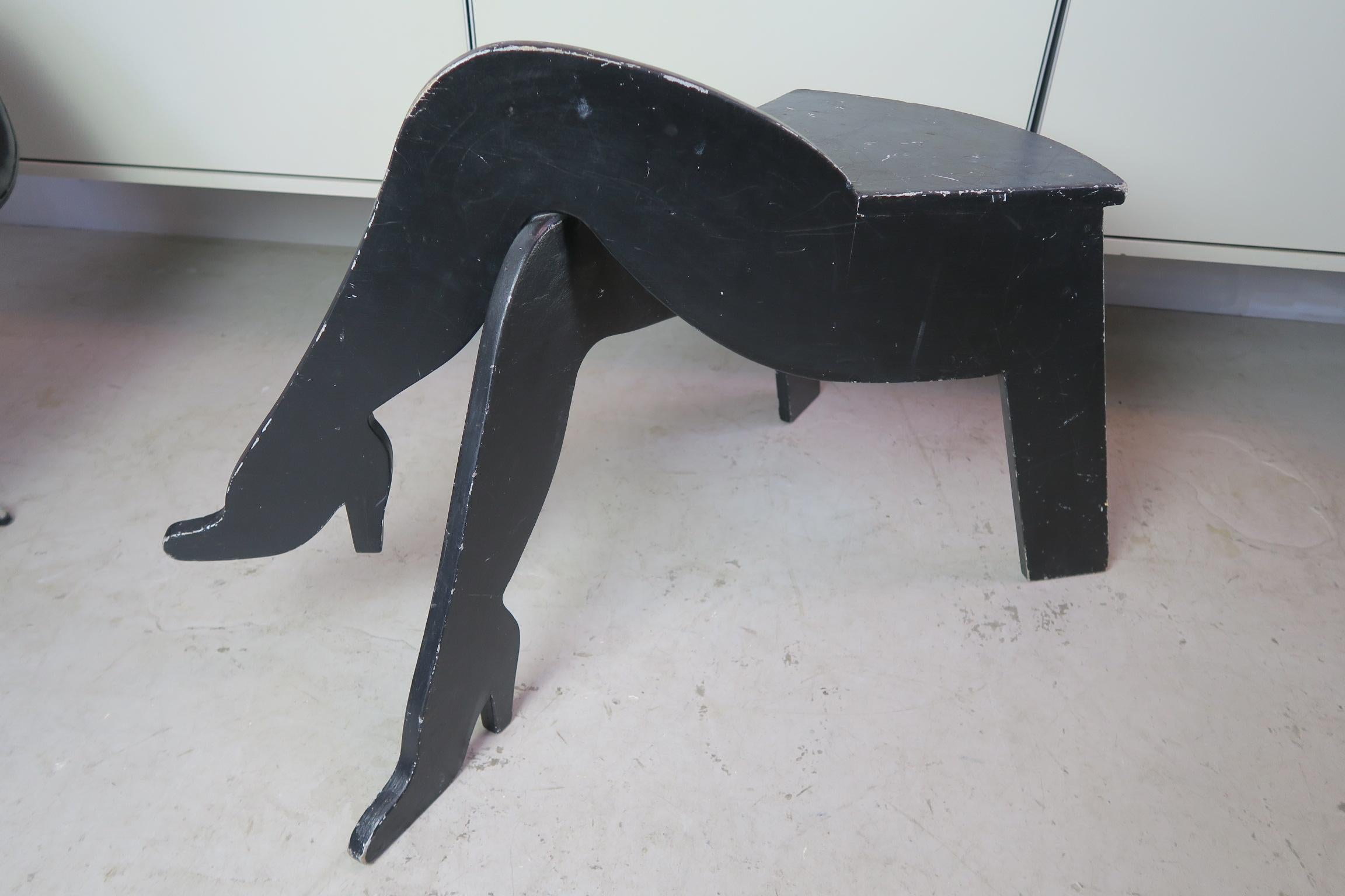 Wood rare stool by Jean-Claude Biraben, France, 70s