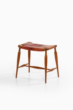 Rare Stool in Mahogany and Original Leather by Josef Frank, 1950's