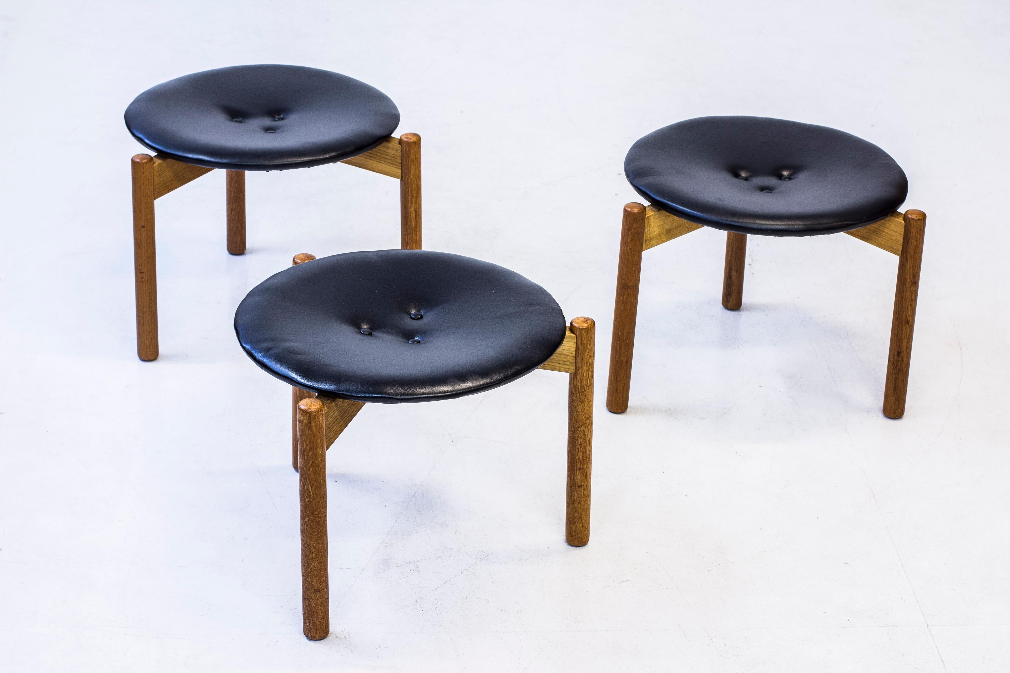 Leather Rare Stools by Uno & Östen Kristiansson for Luxus, Sweden, 1960s