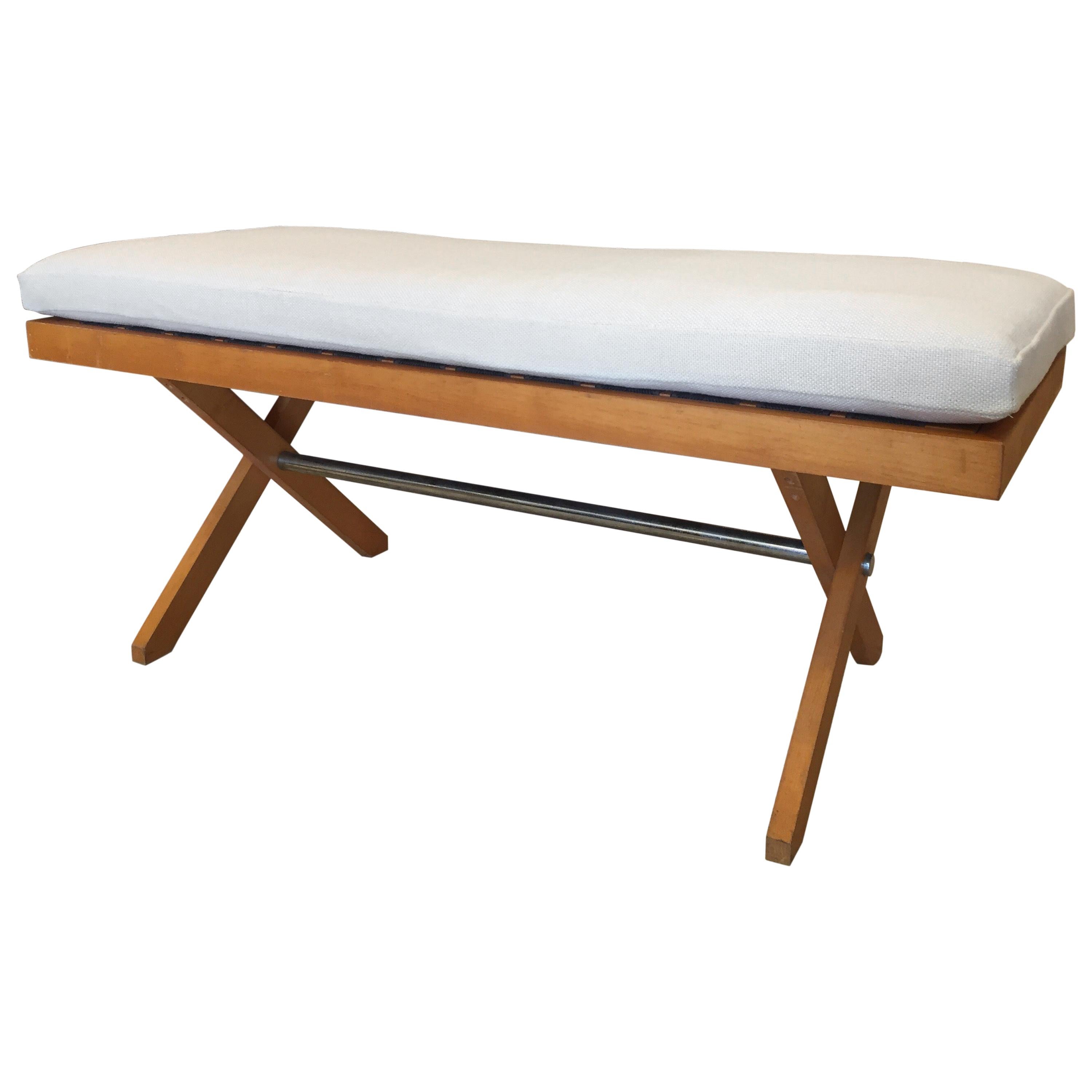 Rare Strap Midcentury Bench in Style of Pierre Jeanneret