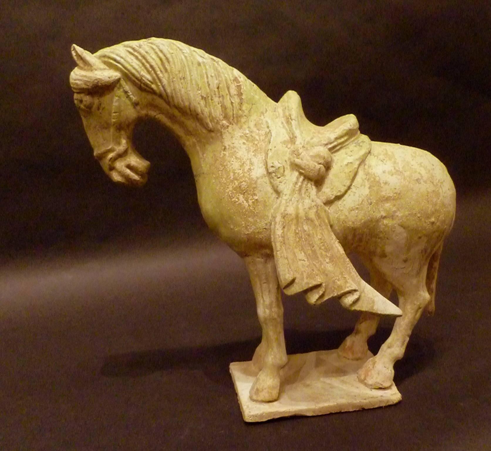 Tang Rare Straw Glazed Sui Dynasty Pottery Statue of Standing Horse, Oxford TL Tested