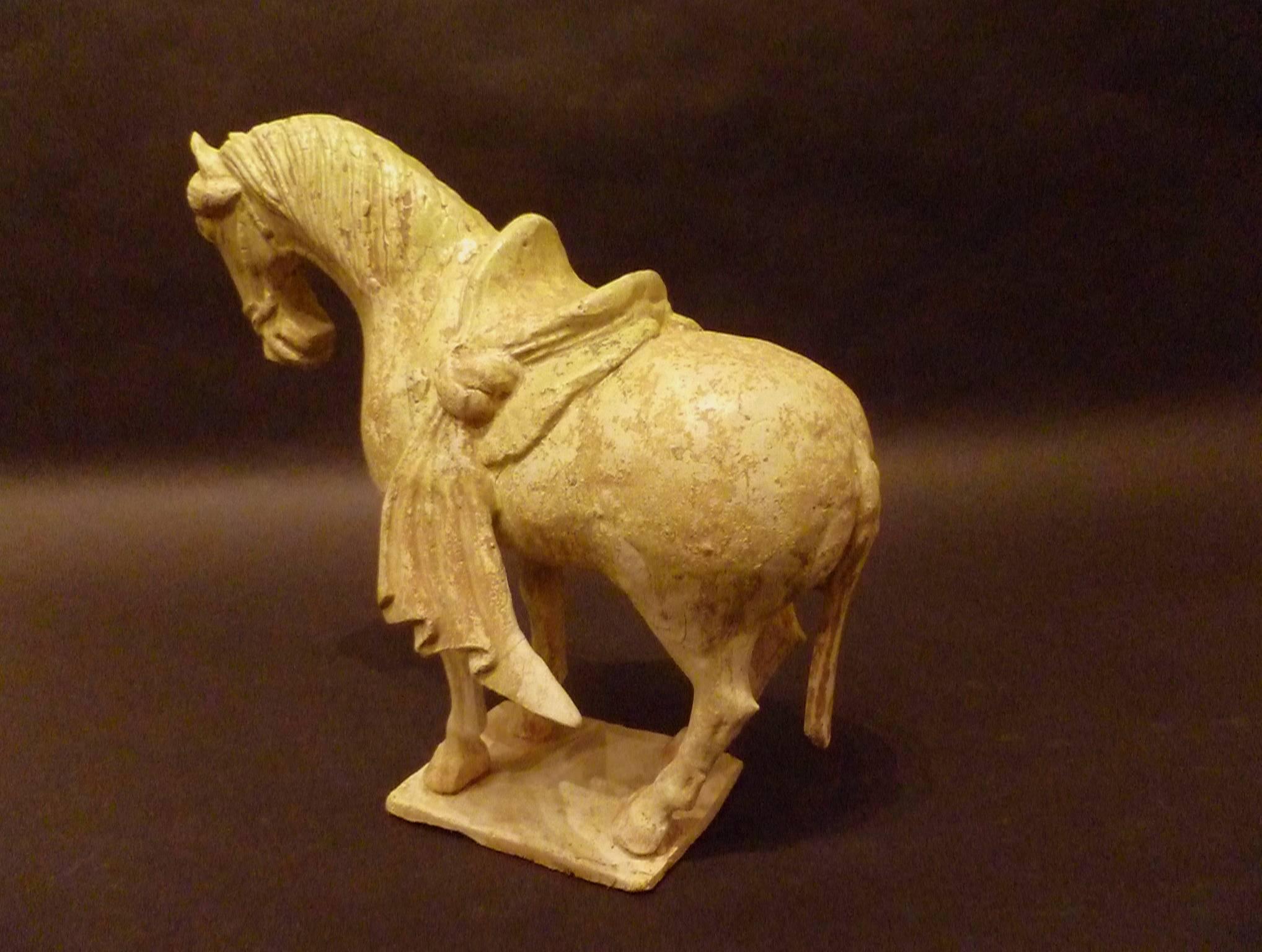Chinese Rare Straw Glazed Sui Dynasty Pottery Statue of Standing Horse, Oxford TL Tested