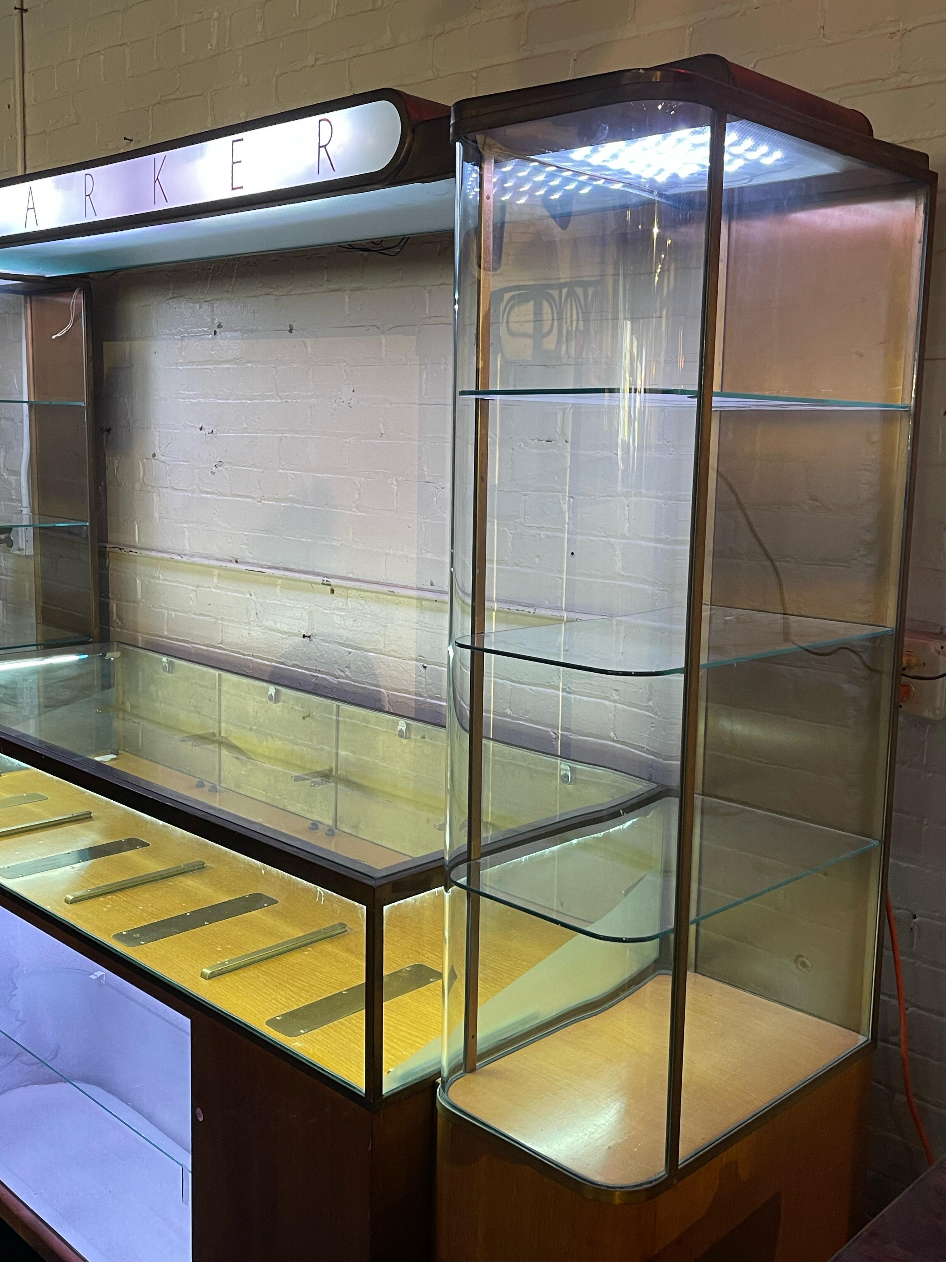 Rare Streamline Art Deco Brass & Oak Double Tower Display Case by Parker Pens For Sale 12