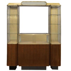 Rare Streamline Art Deco Brass & Oak Double Tower Display Case by Parker Pens