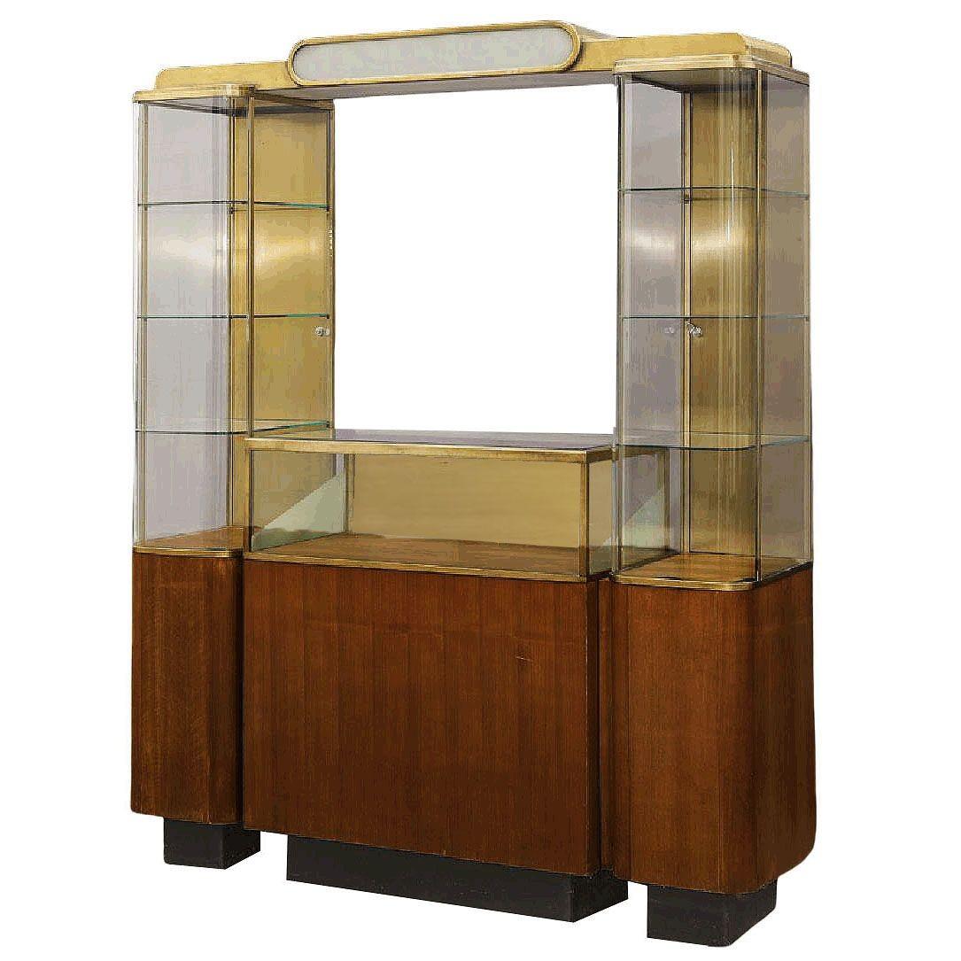 Art Déco Raro espositore a doppia torre in ottone e Oak di Parker Pens, in stile Art Deco Streamline in vendita