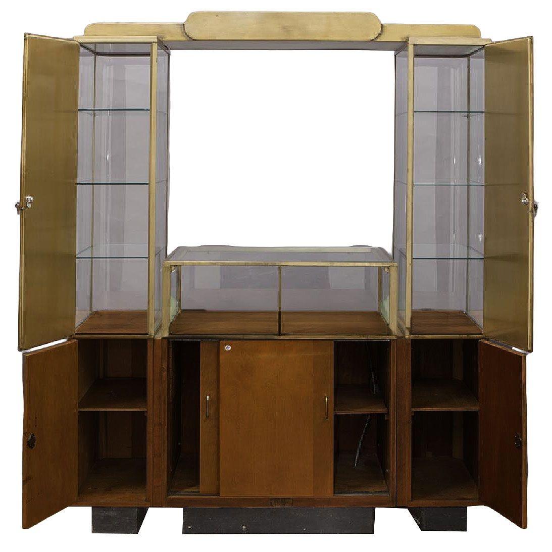 Ottone Raro espositore a doppia torre in ottone e Oak di Parker Pens, in stile Art Deco Streamline in vendita