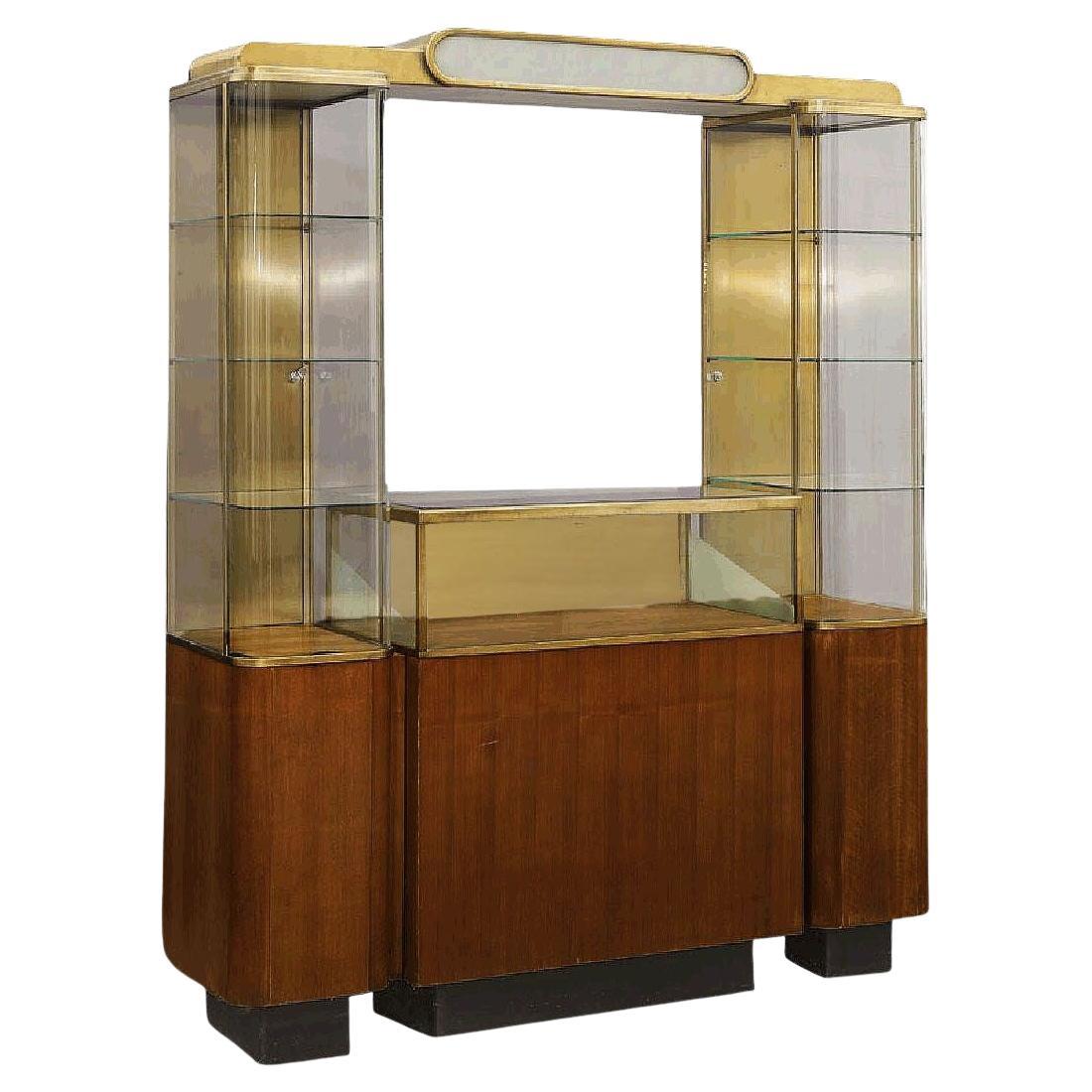 Rare Streamline Art Deco Brass & Oak Double Tower Display Case by Parker Pens
