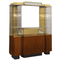 Rare vitrine Art Déco en laiton et chêne à double tour par Parker Pens