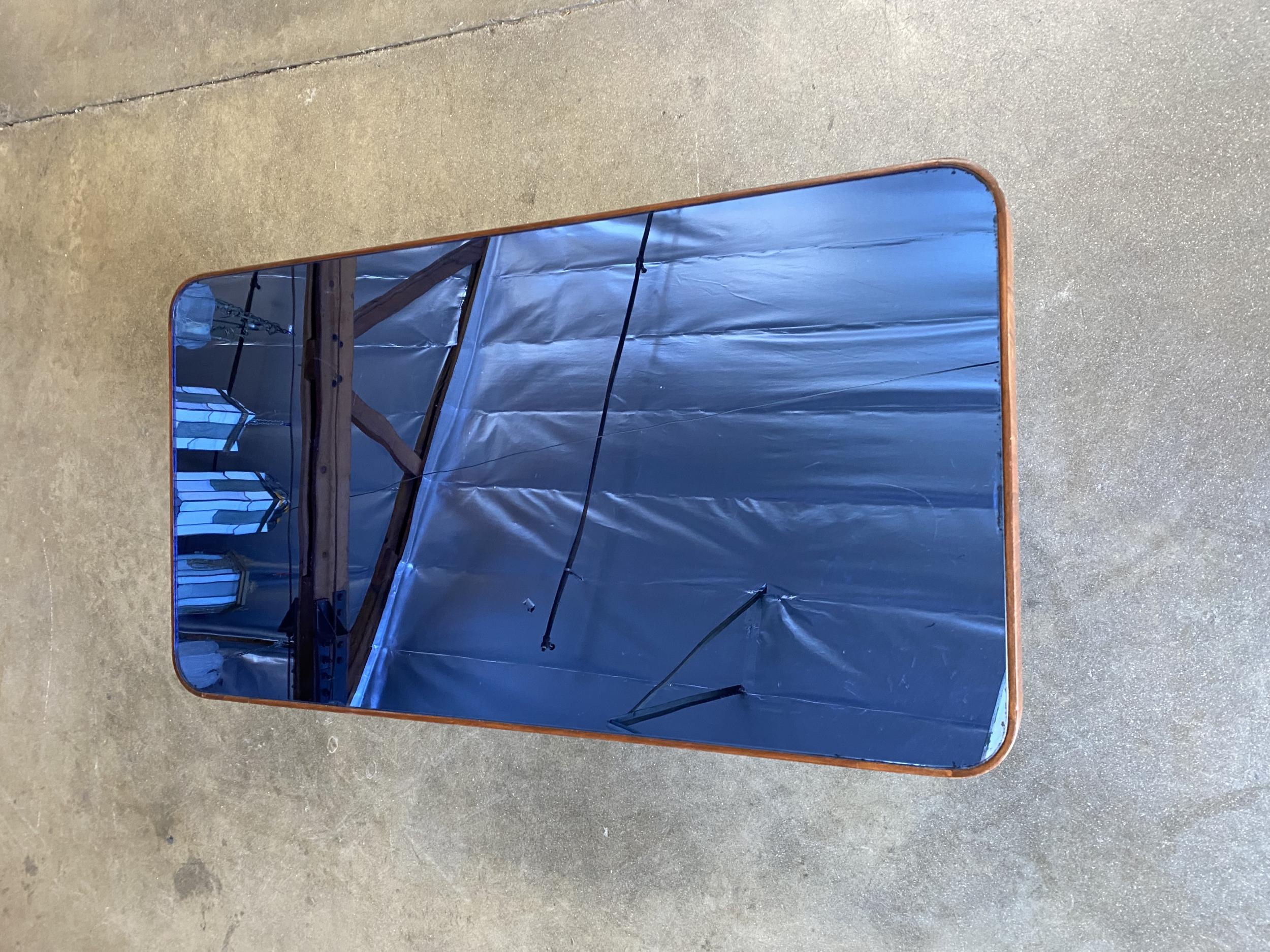 Rare Streamline Art Deco Mahogany Coffee Table w/ Cobalt Glass Top In Excellent Condition In Van Nuys, CA