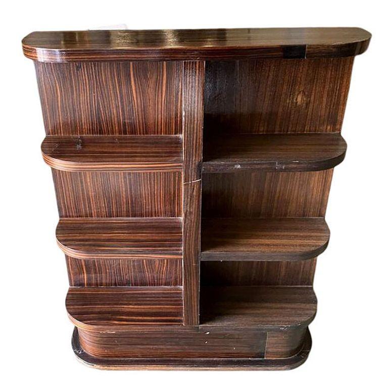 Mid-20th Century Rare Streamline Art Deco Tiger Ebony Wood Book Shelf For Sale