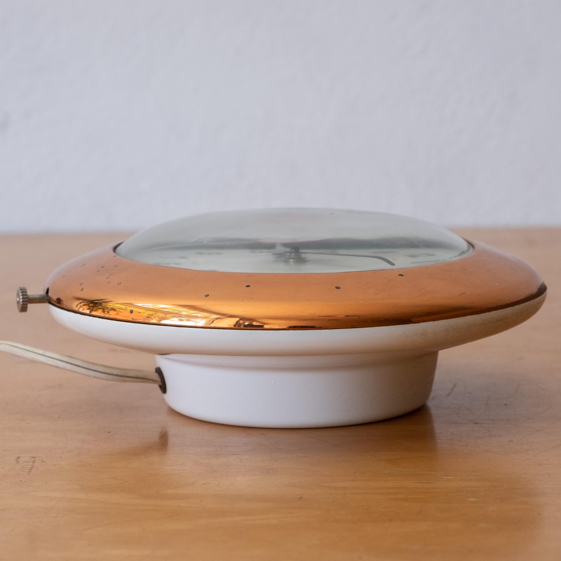 Rare Streamline Moderne Copper 1940s Wafer Wall Clock by Henry Dreyfuss For Sale 4