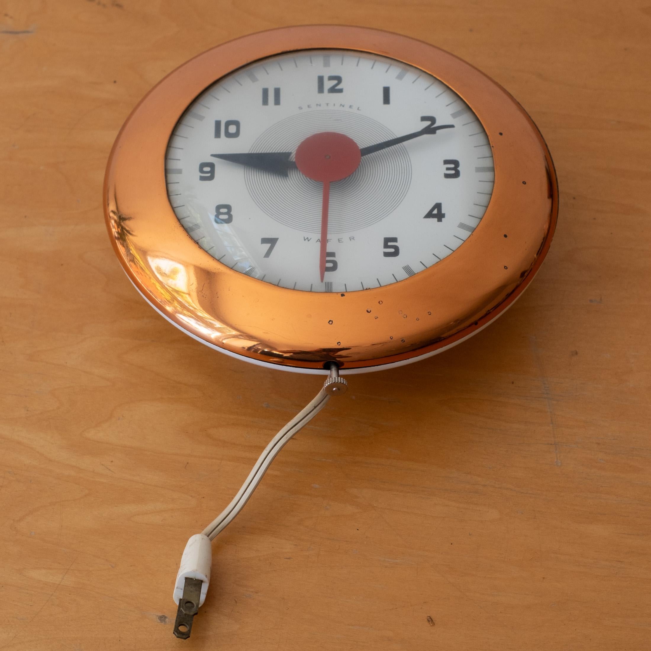 Rare Streamline Moderne Copper 1940s Wafer Wall Clock by Henry Dreyfuss For Sale 6