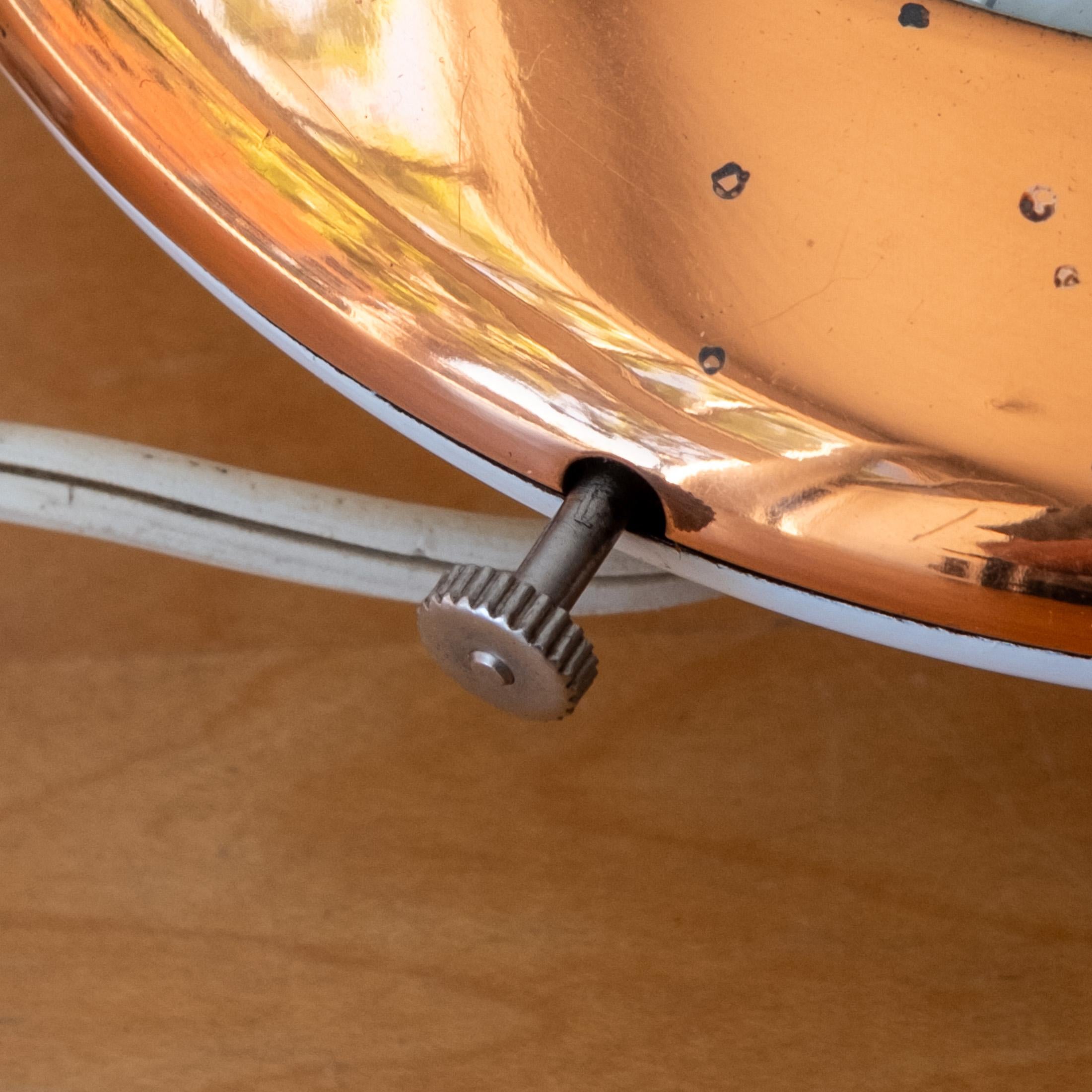 Metal Rare Streamline Moderne Copper 1940s Wafer Wall Clock by Henry Dreyfuss For Sale
