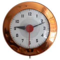 Rare Streamline Moderne Copper 1940s Wafer Wall Clock by Henry Dreyfuss