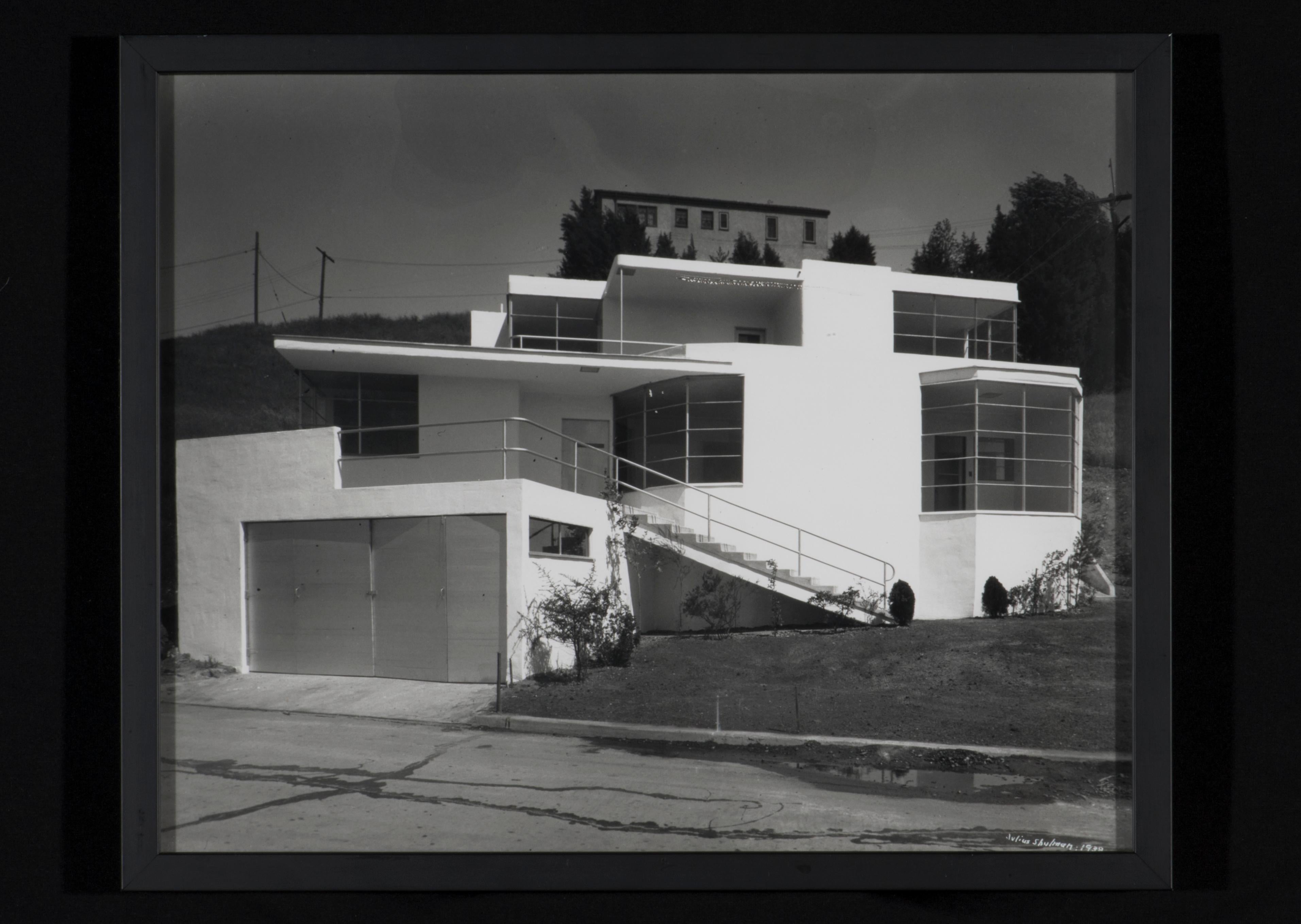 Large and original silver gelatin print by Julius Shulman (American, b. 1910-2009). Print is signed in white ink and dated 1938. This is a very rare and unique print from an exhibit curated by Julius Shulman in 1986 and is not from any editions.