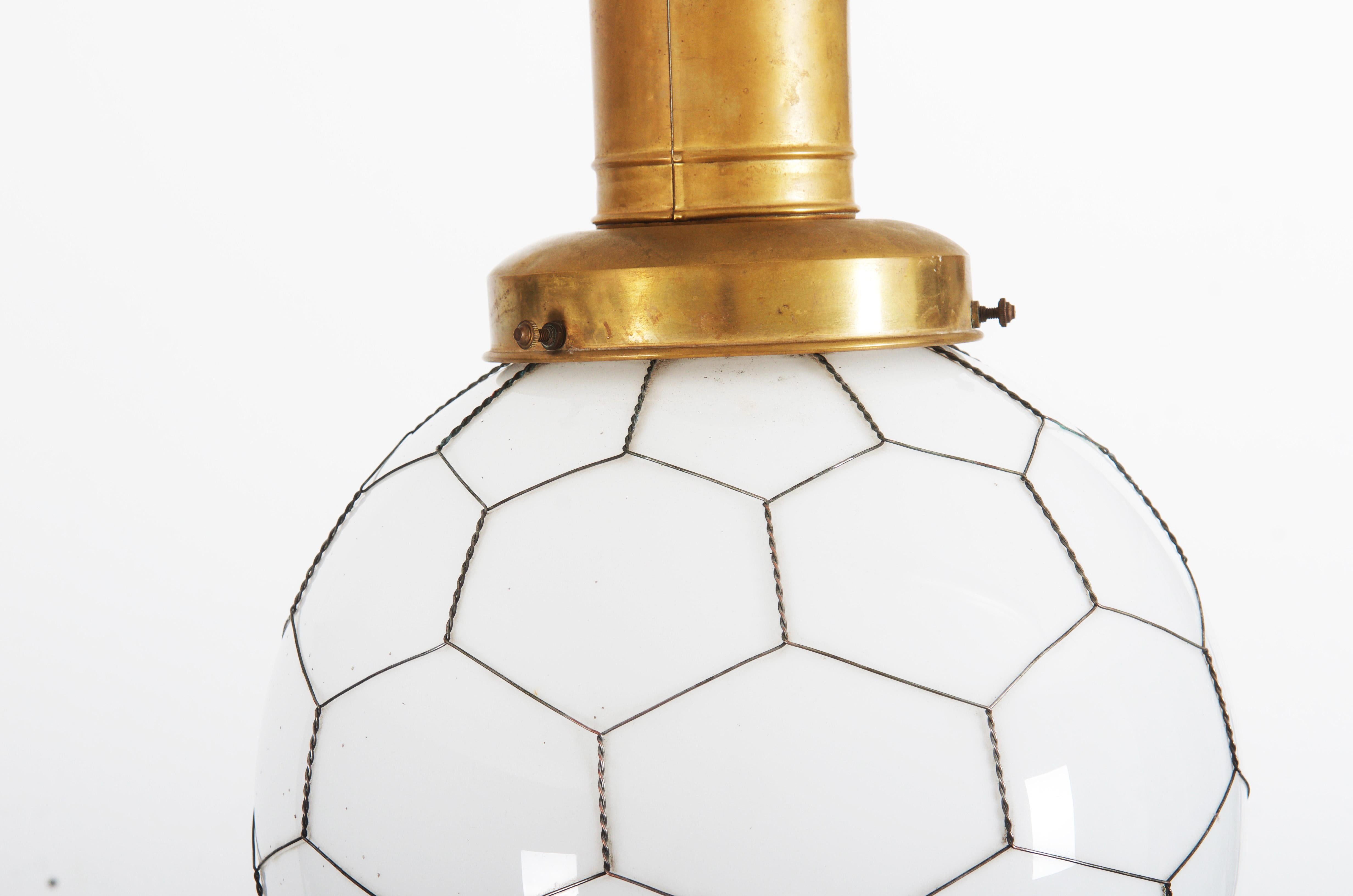 Industrial Rare Street or Factory Pendant Lamp Opaline Glass from the 1900s