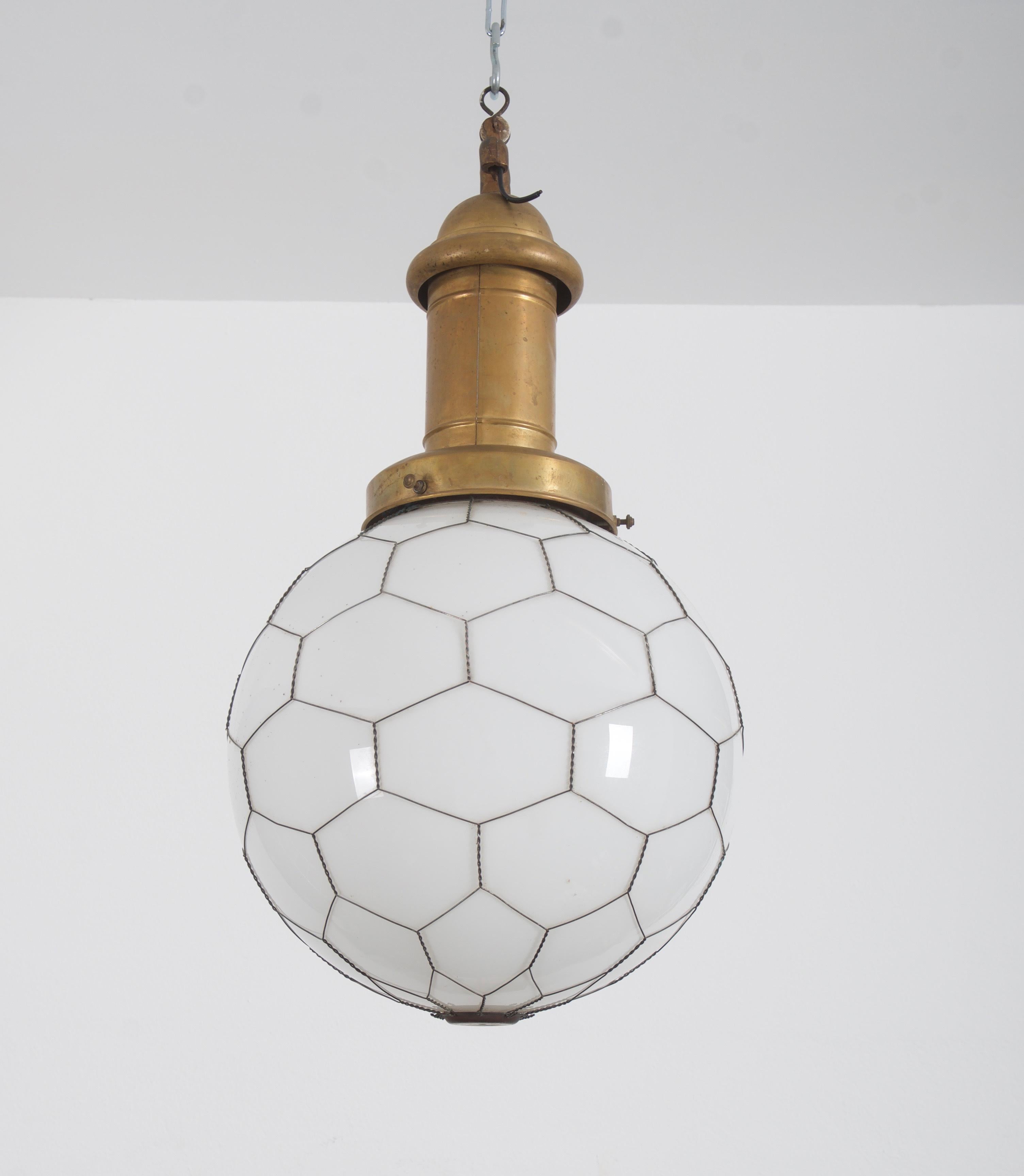 Brass Rare Street or Factory Pendant Lamp Opaline Glass from the 1900s