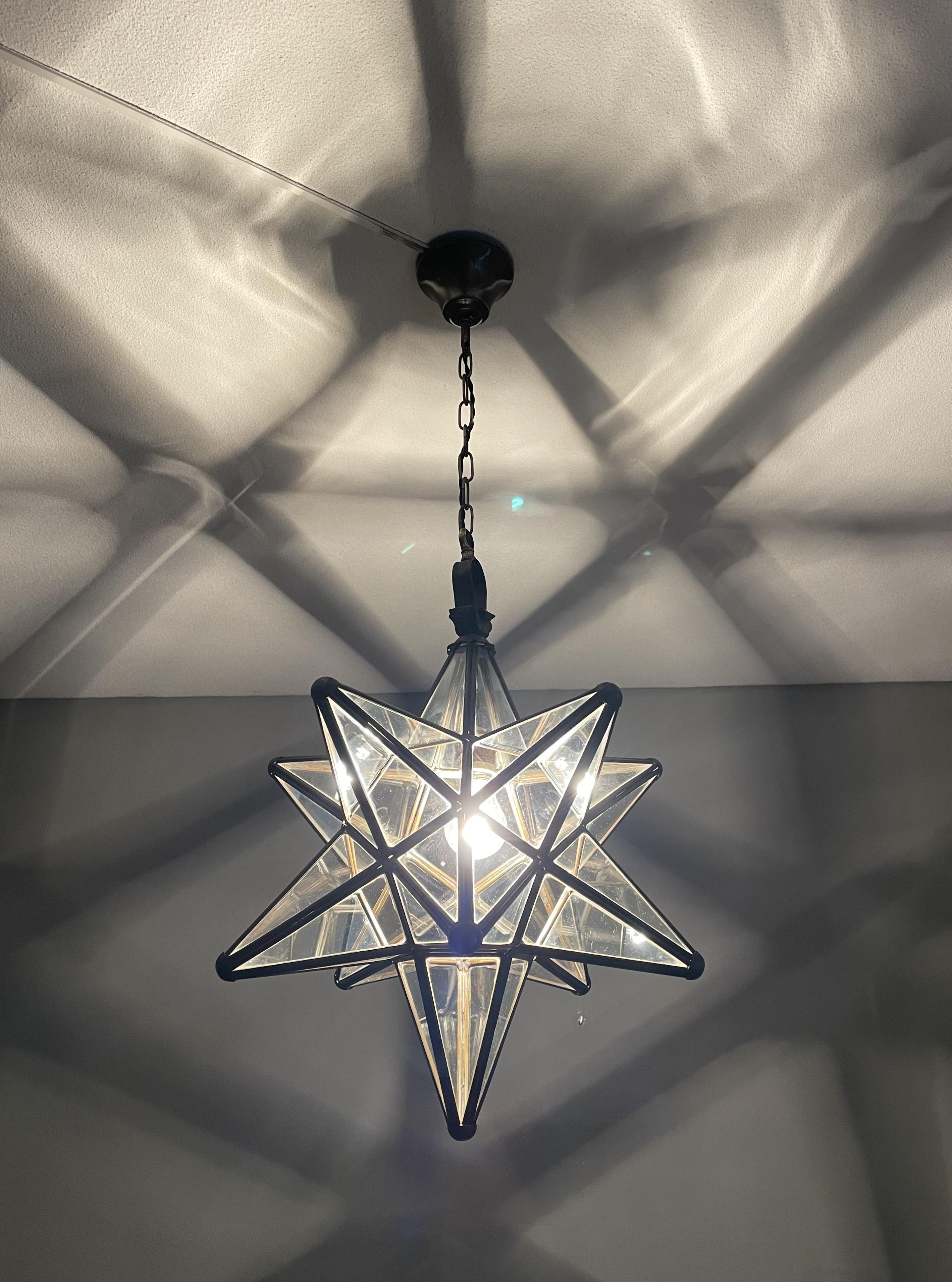 Rare design and good size, handcrafted pendant light / hallway lantern.

With early 20th century lighting as one of our specialities, we are always thrilled when we find a pendant, lantern or chandelier that we have never seen before. This Arts &