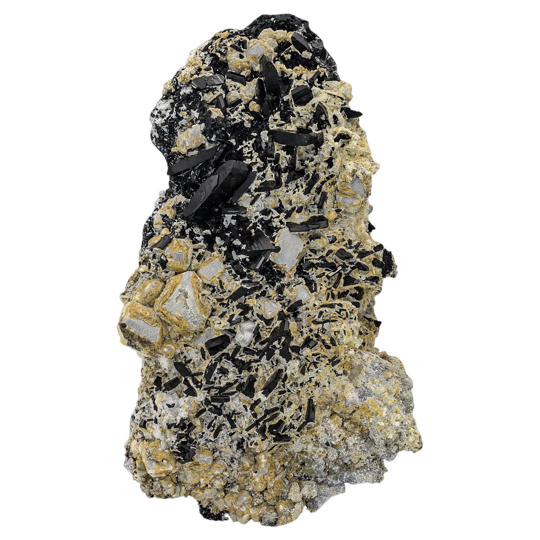 Rare Striking Black Color Augite On Calcite From Zagi Mountains, KPK, Pakistan For Sale