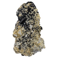 Used Rare Striking Black Color Augite On Calcite From Zagi Mountains, KPK, Pakistan