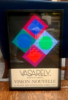 Seltenes, auffälliges gerahmtes Poster von Victor Vasarely, Ausstellung Paris, Frankreich