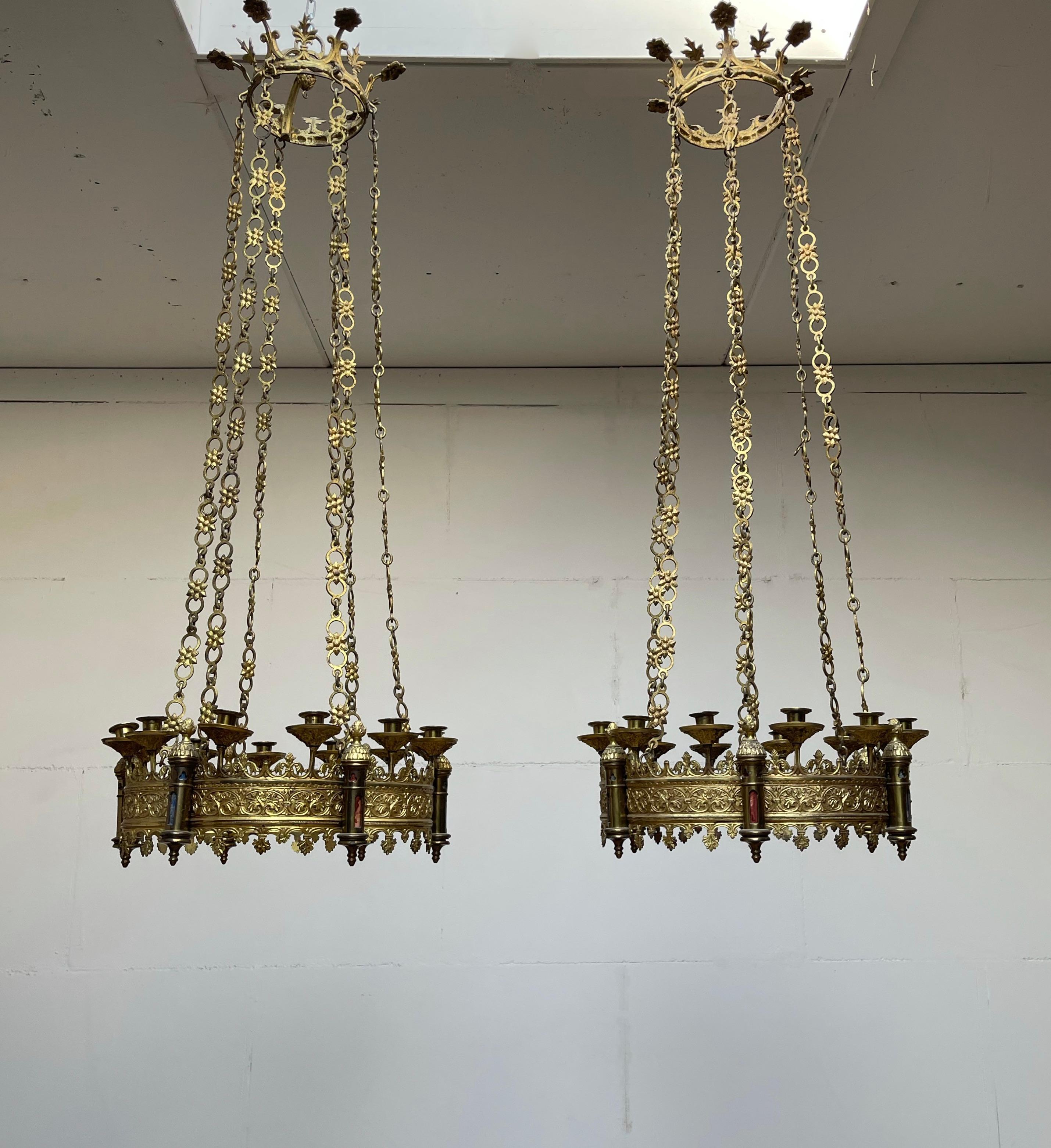 Beautiful and meaningful church relics from the late 1800s.

These stunning and all handcrafted candle chandeliers from the 1880s are designed in the shape of an advent wreath and this pair can also be made electrical. Apart from beautiful in