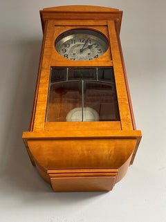 Rare & Striking Tiger Maple and Beveled Glass European Art Deco Wall Clock 1920