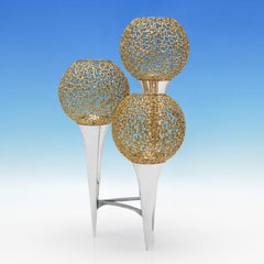 Rare Stuart Devlin Sterling Silver & Gilt Filigree Candelabrum, London 1967