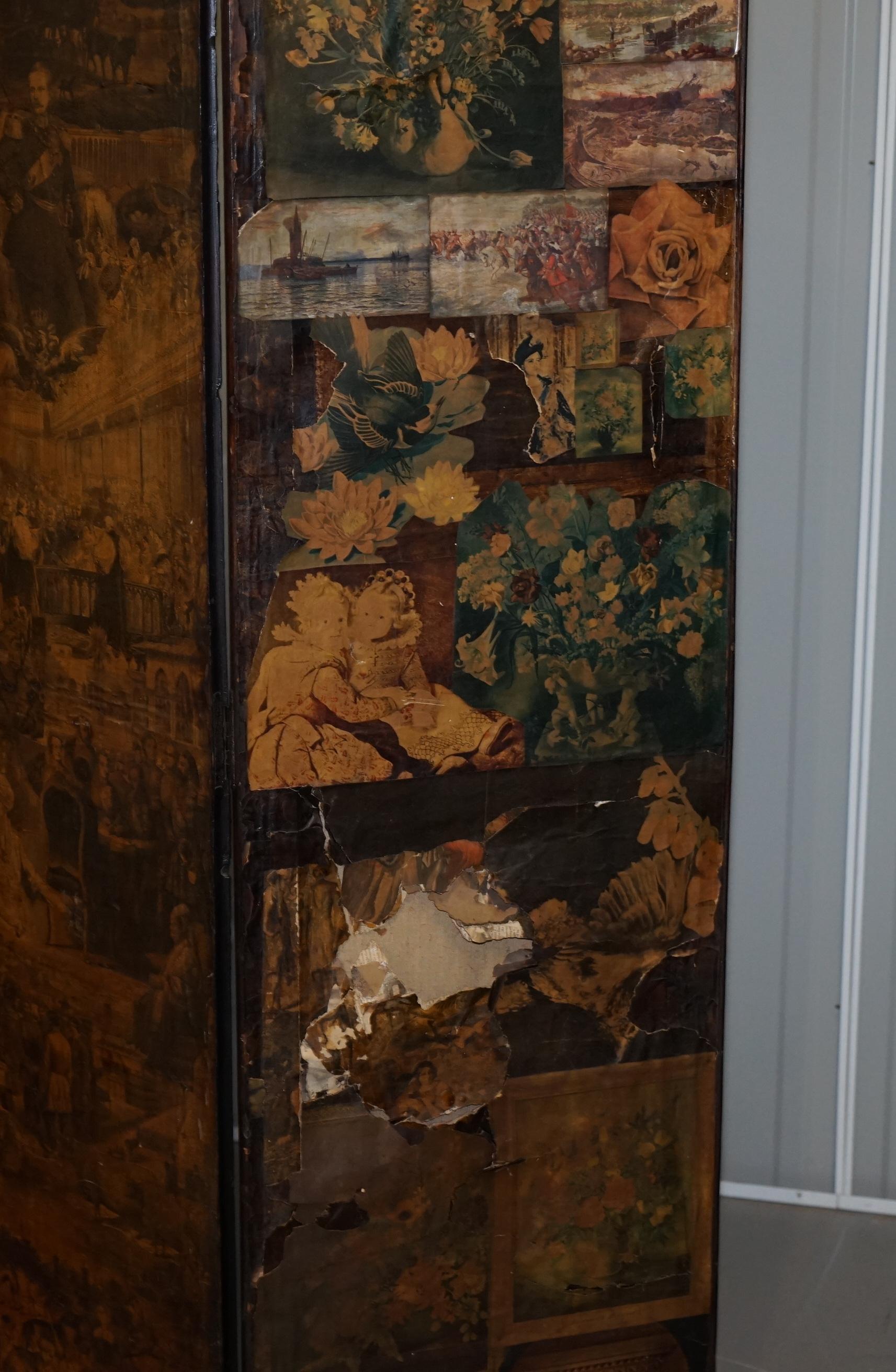 Rare Stunning 19th-20th Century Romantic Decoupage Four-Panel Folding Screen 7