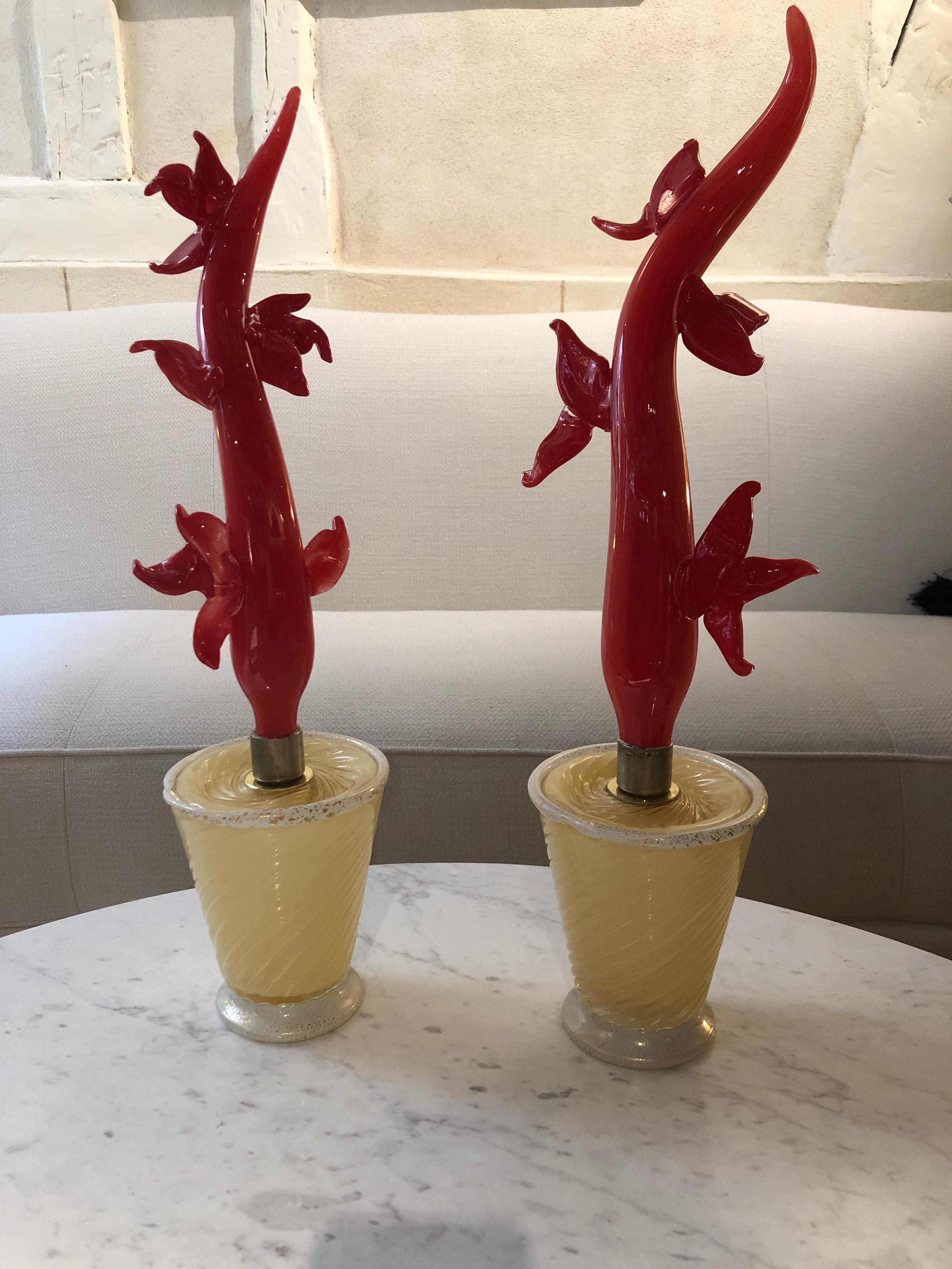 Rara e stupefacente scultura in corallo Barbini Murano Sommerso Red Gold Flecks in vendita 9