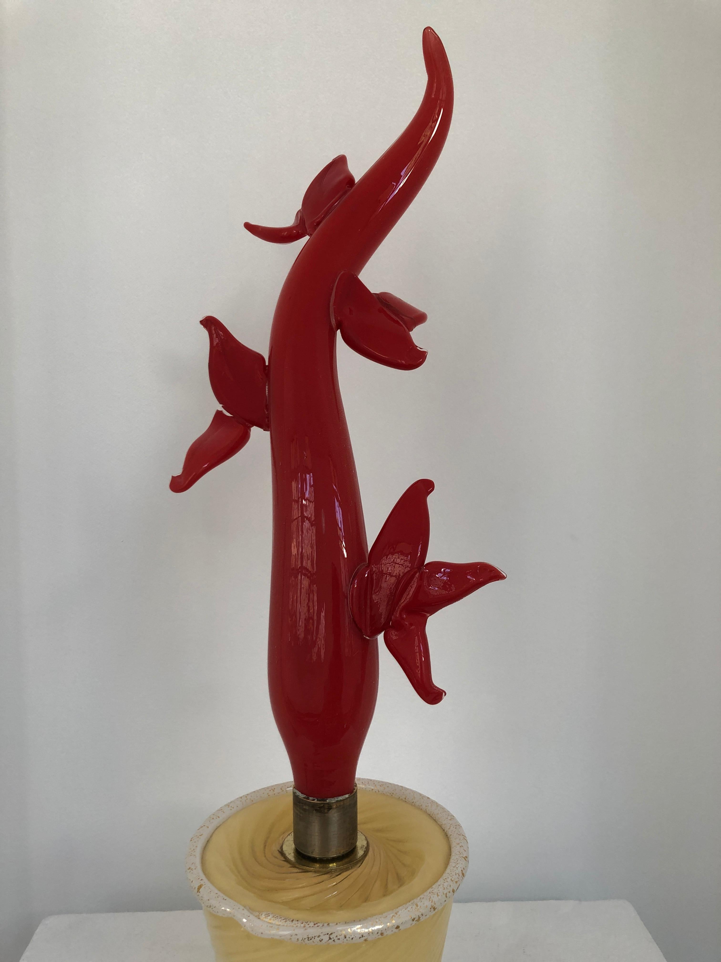 20th Century Rare and Stunning Barbini Murano Sommerso Red Gold Flecks Coral Sculpture For Sale