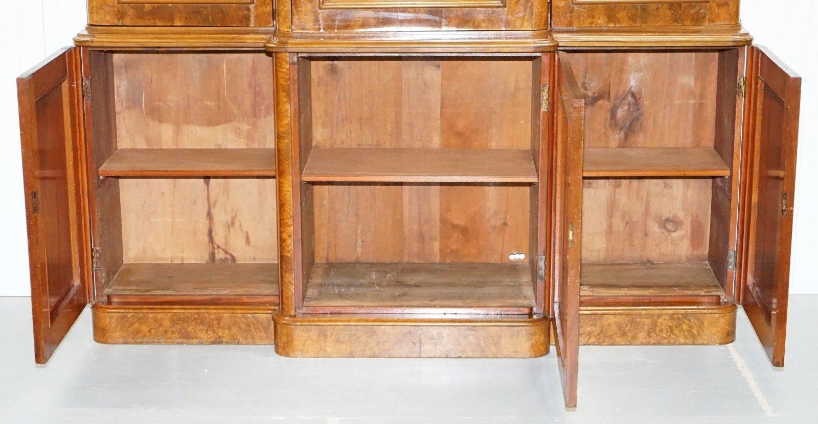 Rare Stunning Burr Walnut William IV 1830 Breakfront Library Bookcase Regency 5