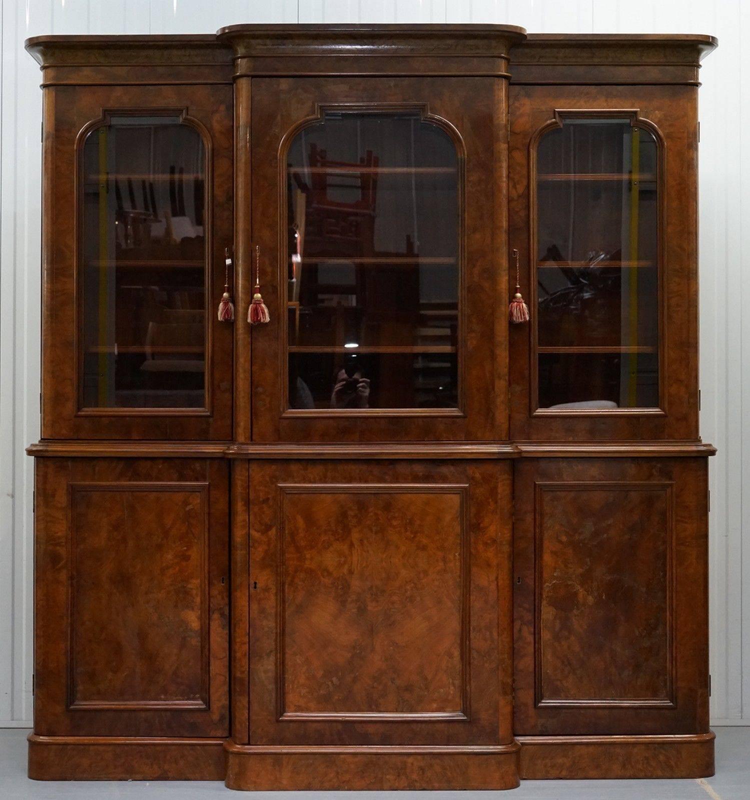 We are delighted to offer for sale absolutely stunning circa 1830 William IV burr walnut breakfront bookcase

A truly stunning a rare bookcase, these pieces almost never come up for sale in Burr and when they do they retail in perfect restored