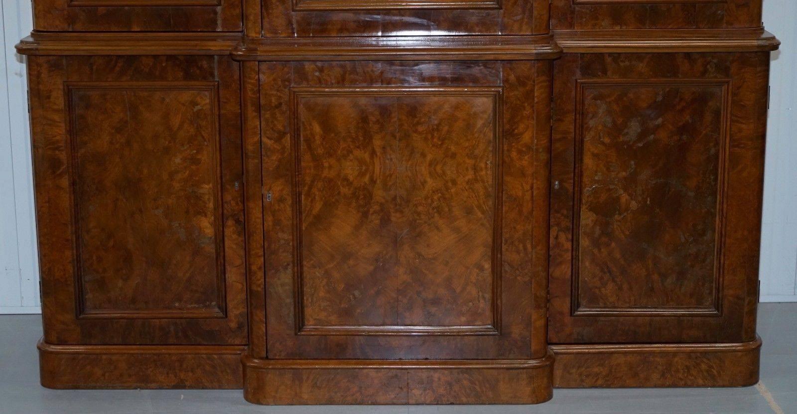 Rare Stunning Burr Walnut William IV 1830 Breakfront Library Bookcase Regency 2
