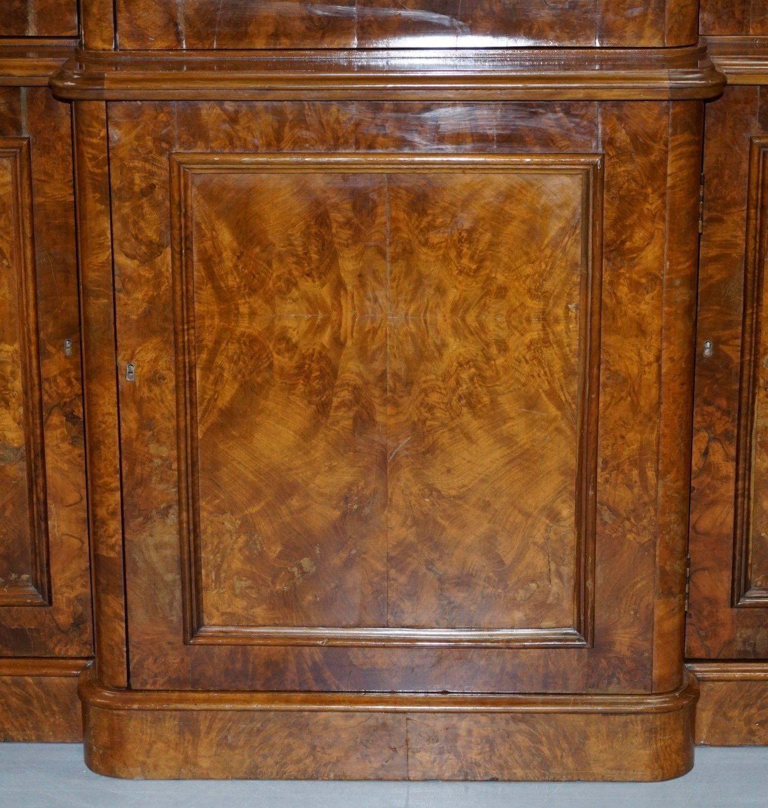 Rare Stunning Burr Walnut William IV 1830 Breakfront Library Bookcase Regency 3