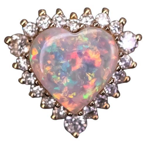 Rare Stunning Heart Shaped Opal Halo Diamond Engagement Ring 18k Yellow Gold