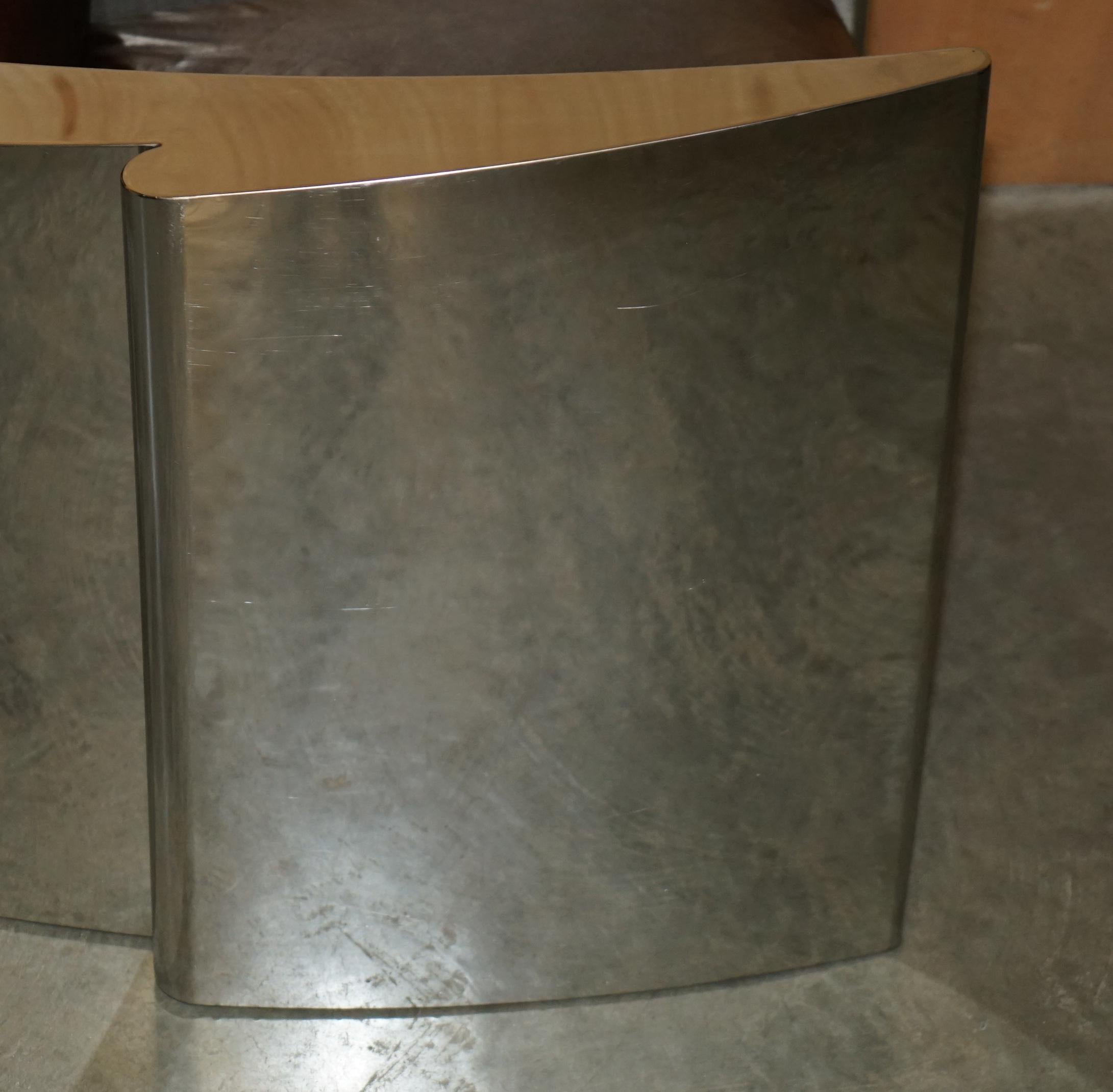 RARE STUNNiNG HERITAGE BROWN LEATHER POLISHED ALUMINIUM AVIATOR LOUNGE ARMCHAIR im Angebot 3