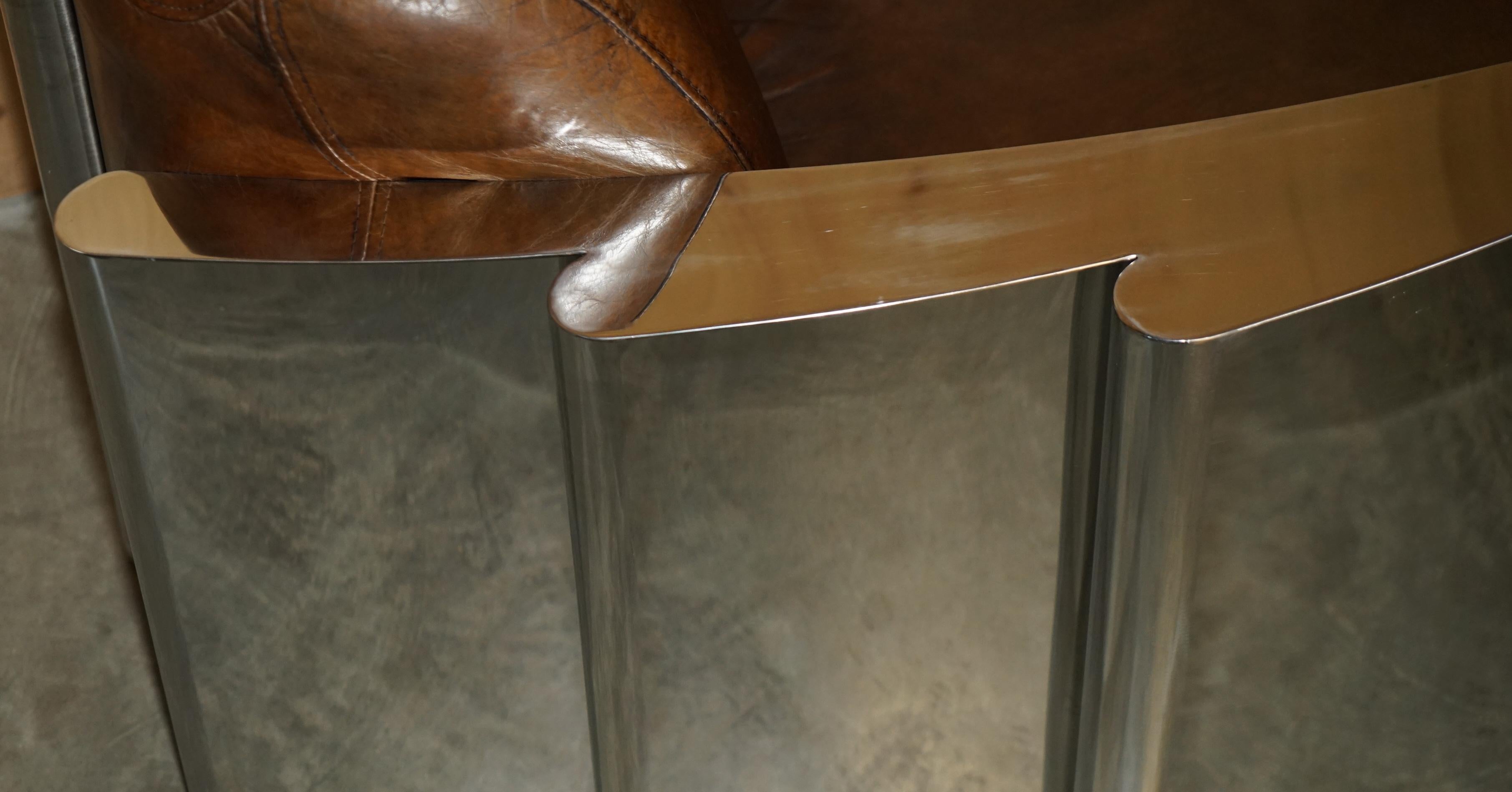 RARE STUNNiNG HERITAGE BROWN LEATHER POLISHED ALUMINIUM AVIATOR LOUNGE ARMCHAIR im Angebot 5