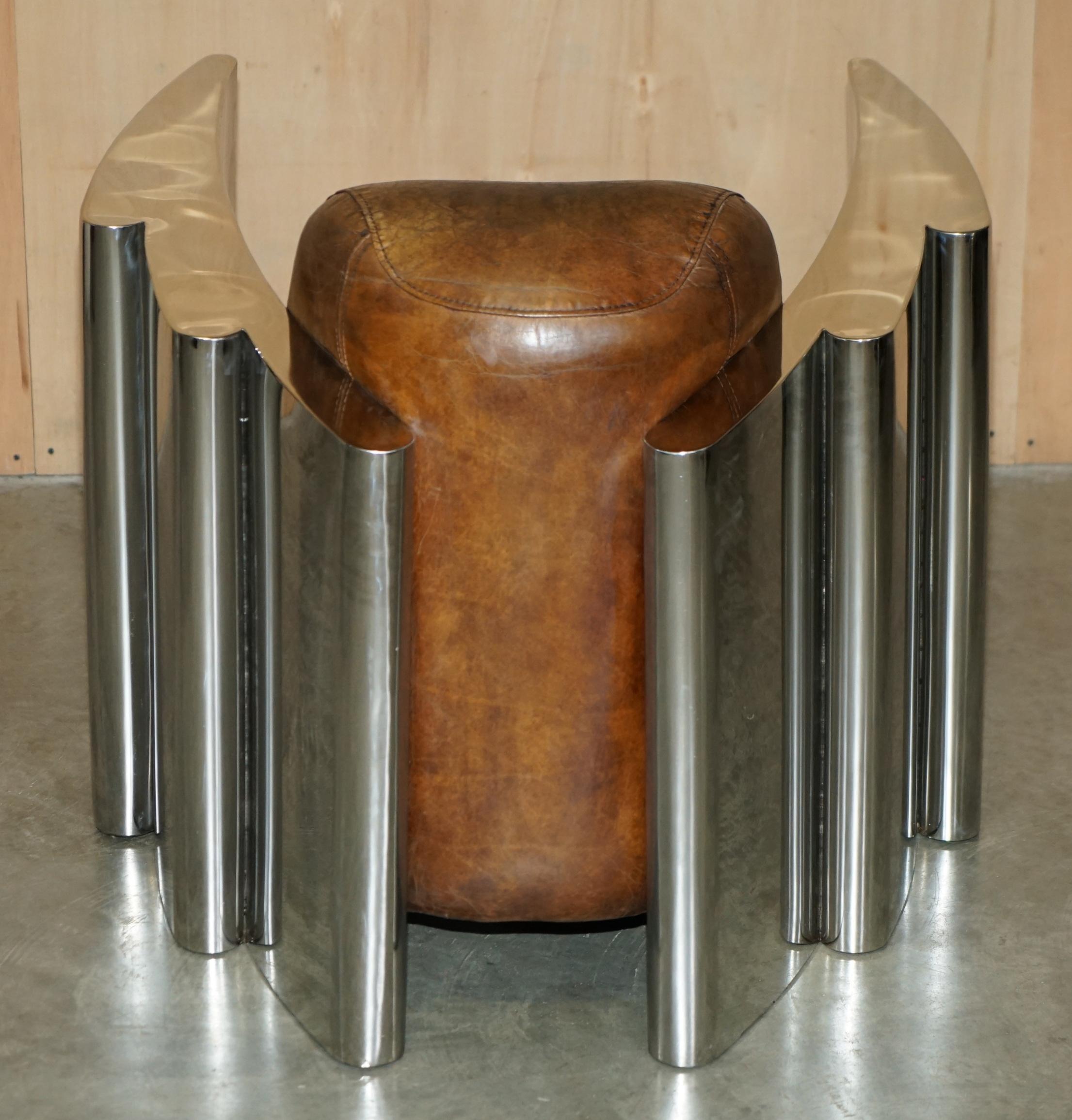 RARE STUNNiNG HERITAGE BROWN LEATHER POLISHED ALUMINIUM AVIATOR LOUNGE ARMCHAIR im Angebot 6