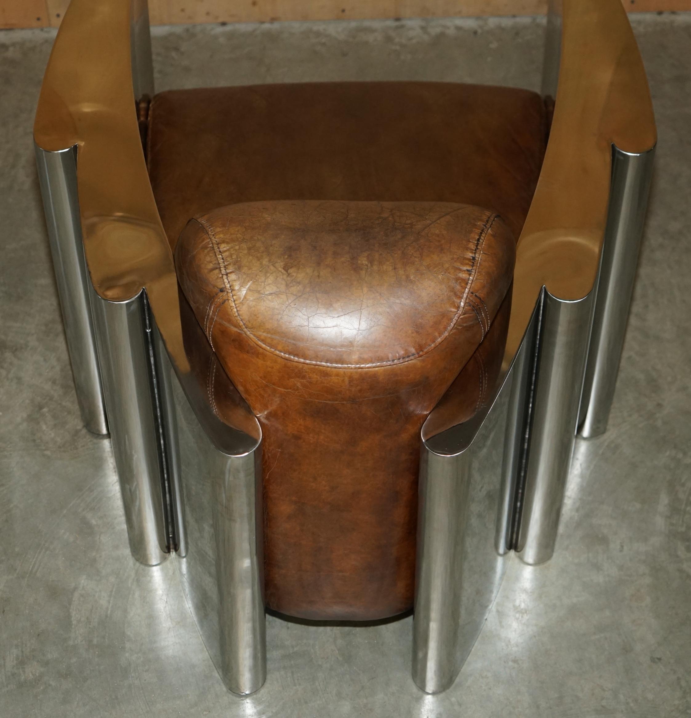 RARE STUNNiNG HERITAGE BROWN LEATHER POLISHED ALUMINIUM AVIATOR LOUNGE ARMCHAIR im Angebot 7