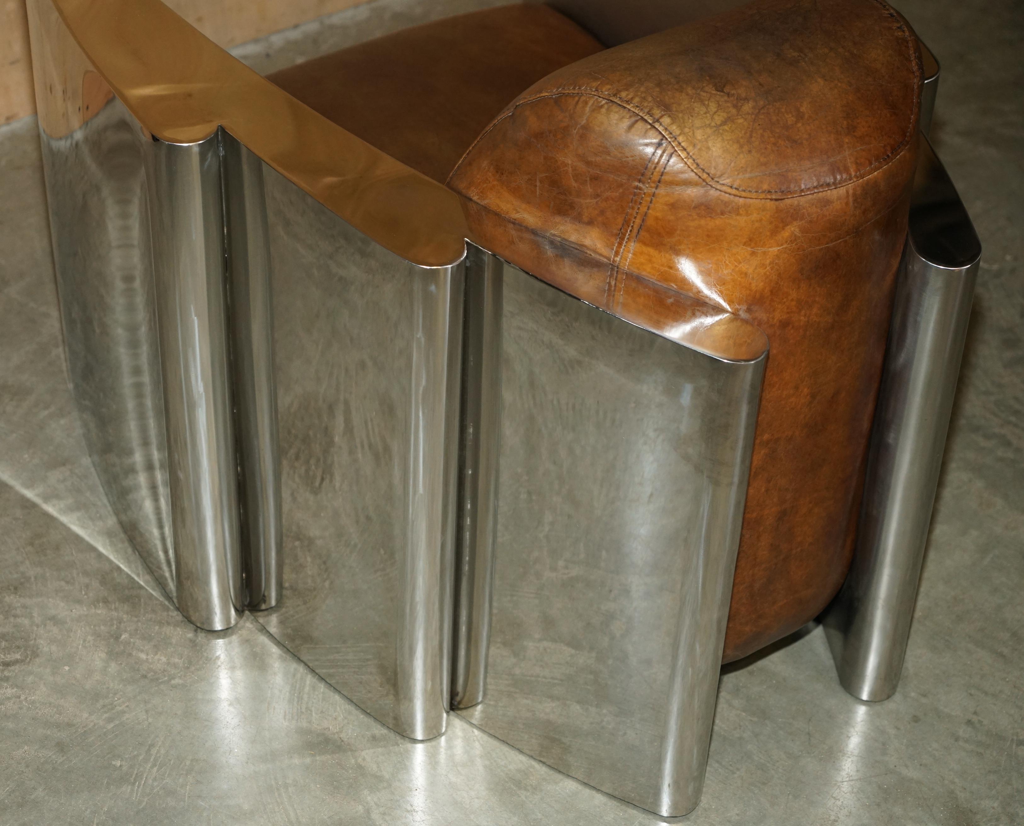 RARE STUNNiNG HERITAGE BROWN LEATHER POLISHED ALUMINIUM AVIATOR LOUNGE ARMCHAIR im Angebot 8