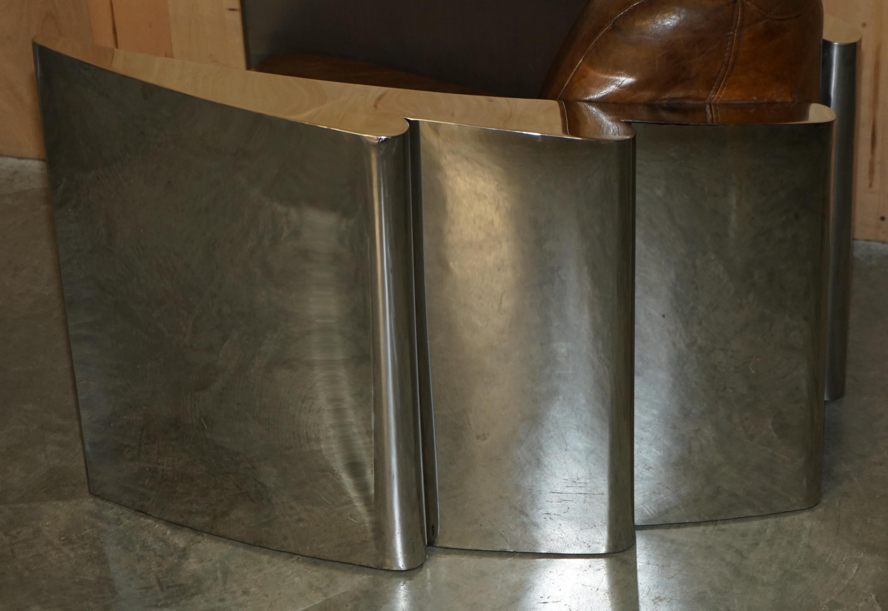 RARE STUNNiNG HERITAGE BROWN LEATHER POLISHED ALUMINIUM AVIATOR LOUNGE ARMCHAIR im Angebot 9
