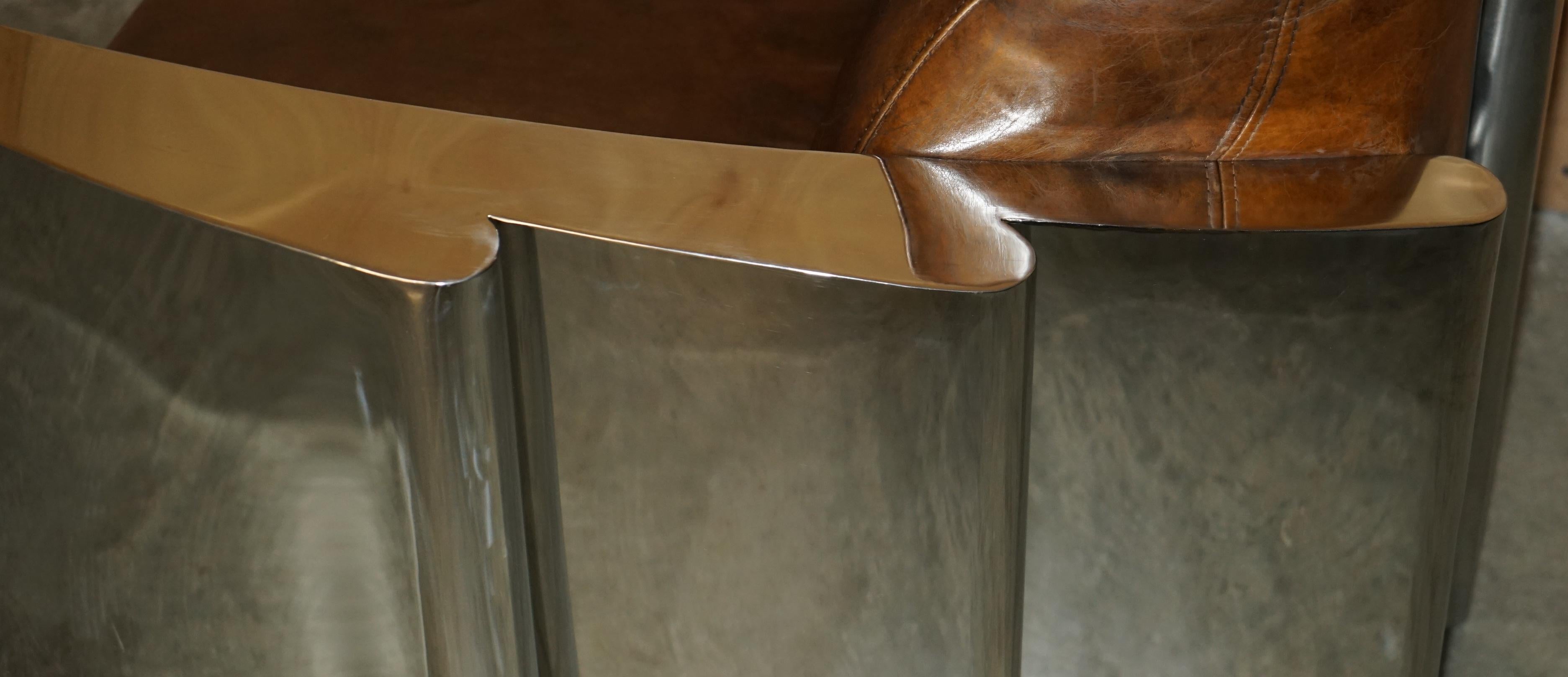 RARE STUNNiNG HERITAGE BROWN LEATHER POLISHED ALUMINIUM AVIATOR LOUNGE ARMCHAIR im Angebot 10