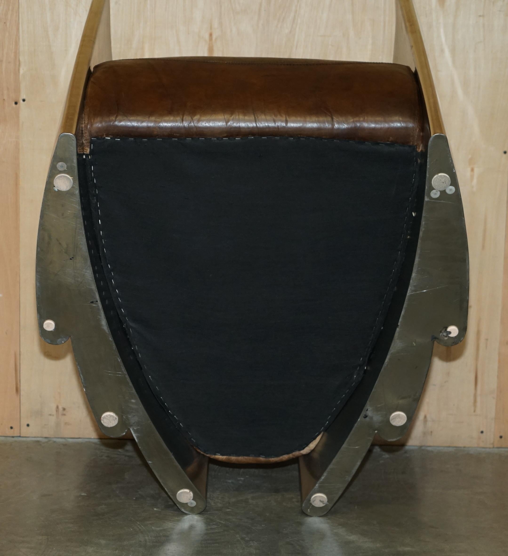 RARE STUNNiNG HERITAGE BROWN LEATHER POLISHED ALUMINIUM AVIATOR LOUNGE ARMCHAIR im Angebot 11