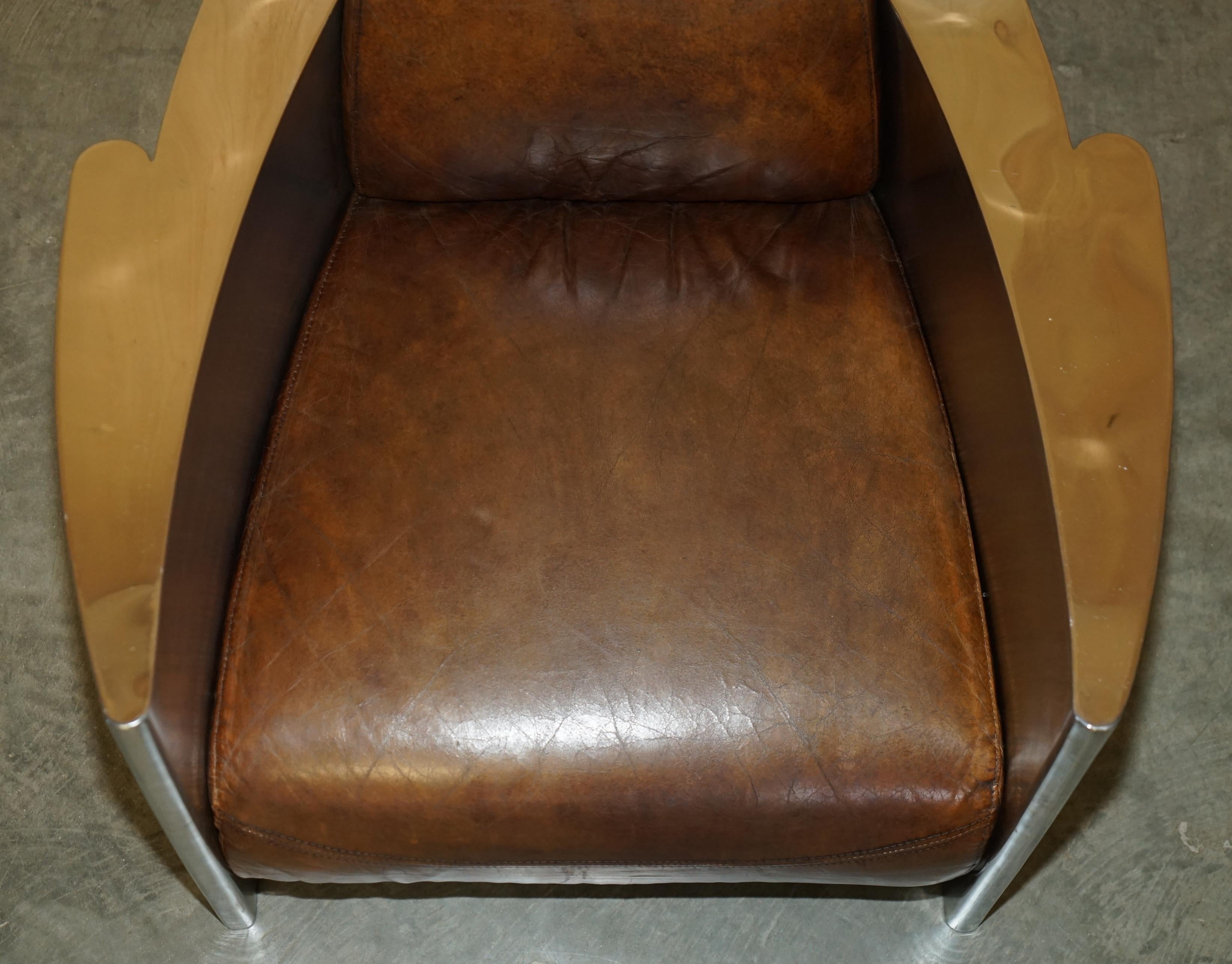 RARE STUNNiNG HERITAGE BROWN LEATHER POLISHED ALUMINIUM AVIATOR LOUNGE ARMCHAIR im Zustand „Gut“ im Angebot in West Sussex, Pulborough