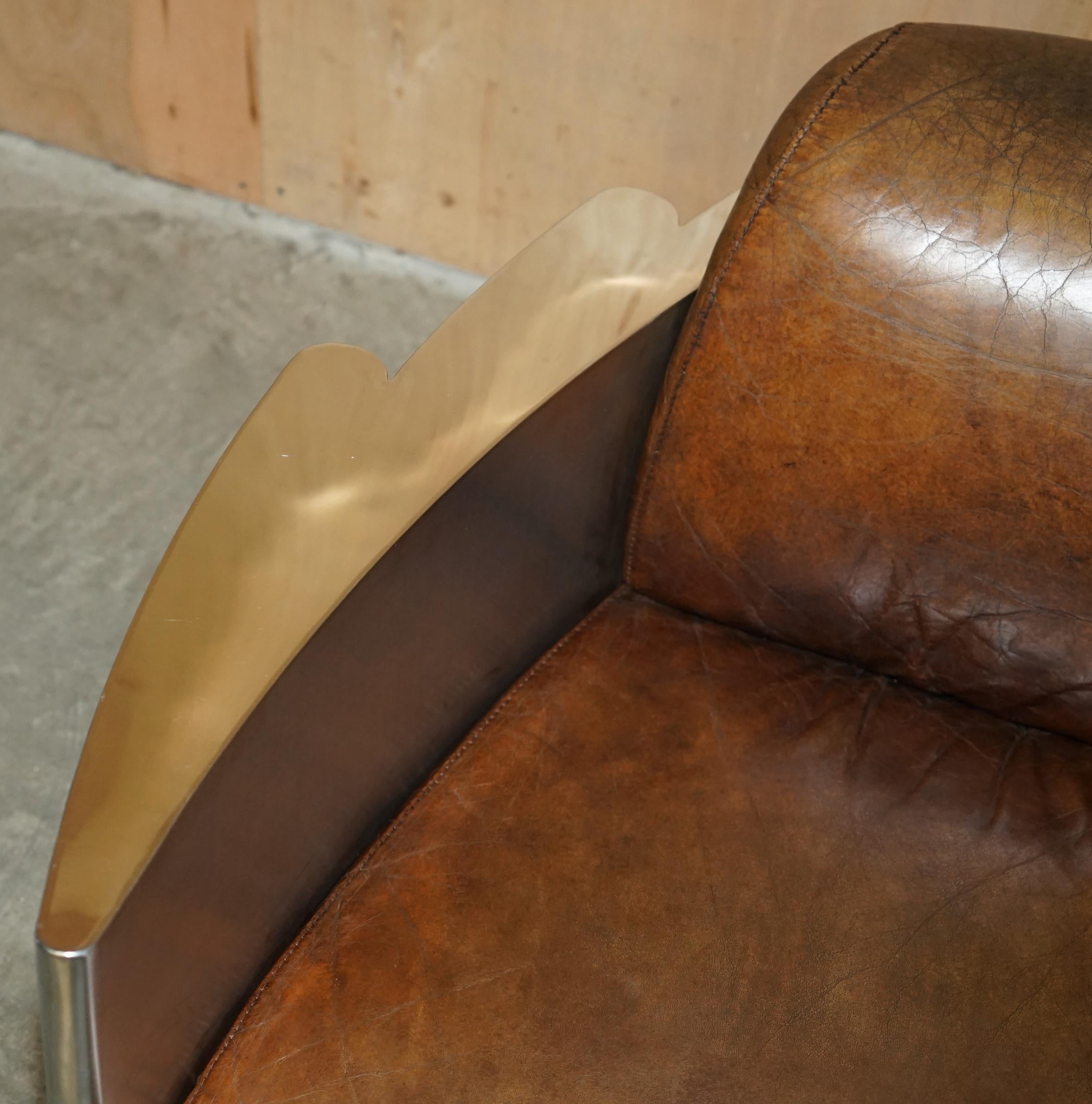 RARE STUNNiNG HERITAGE BROWN LEATHER POLISHED ALUMINIUM AVIATOR LOUNGE ARMCHAIR (20. Jahrhundert) im Angebot