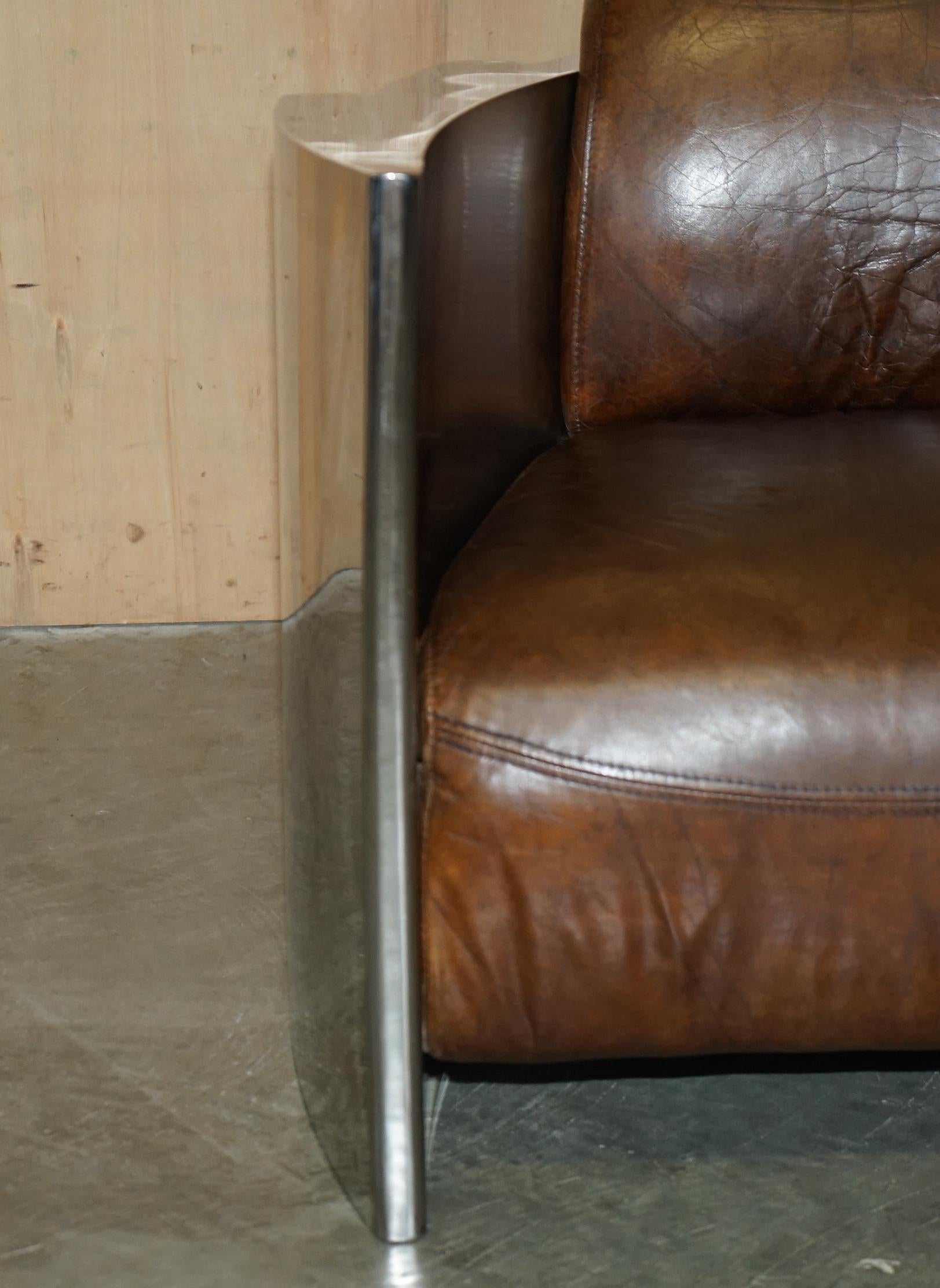 RARE STUNNiNG HERITAGE BROWN LEATHER POLISHED ALUMINIUM AVIATOR LOUNGE ARMCHAIR (Aluminium) im Angebot