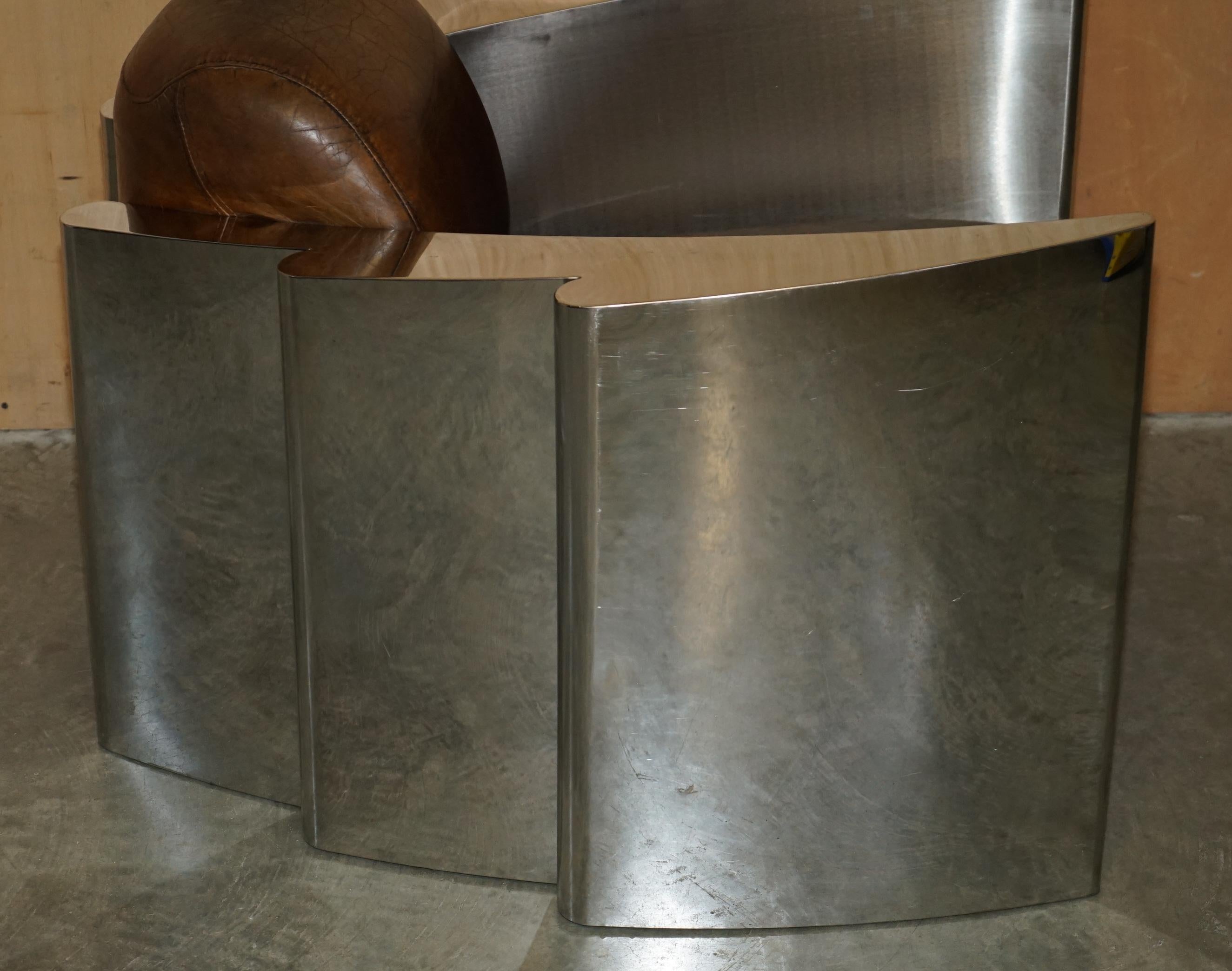 RARE STUNNiNG HERITAGE BROWN LEATHER POLISHED ALUMINIUM AVIATOR LOUNGE ARMCHAIR im Angebot 1