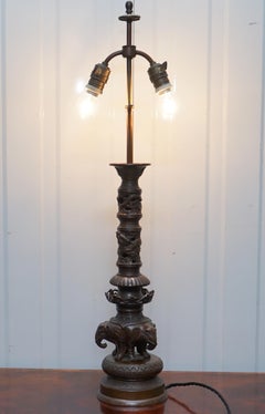 Rare Stunning Victorian 1890 Solid Bronzed Chinese Elephant Lamp Highly Sculpted