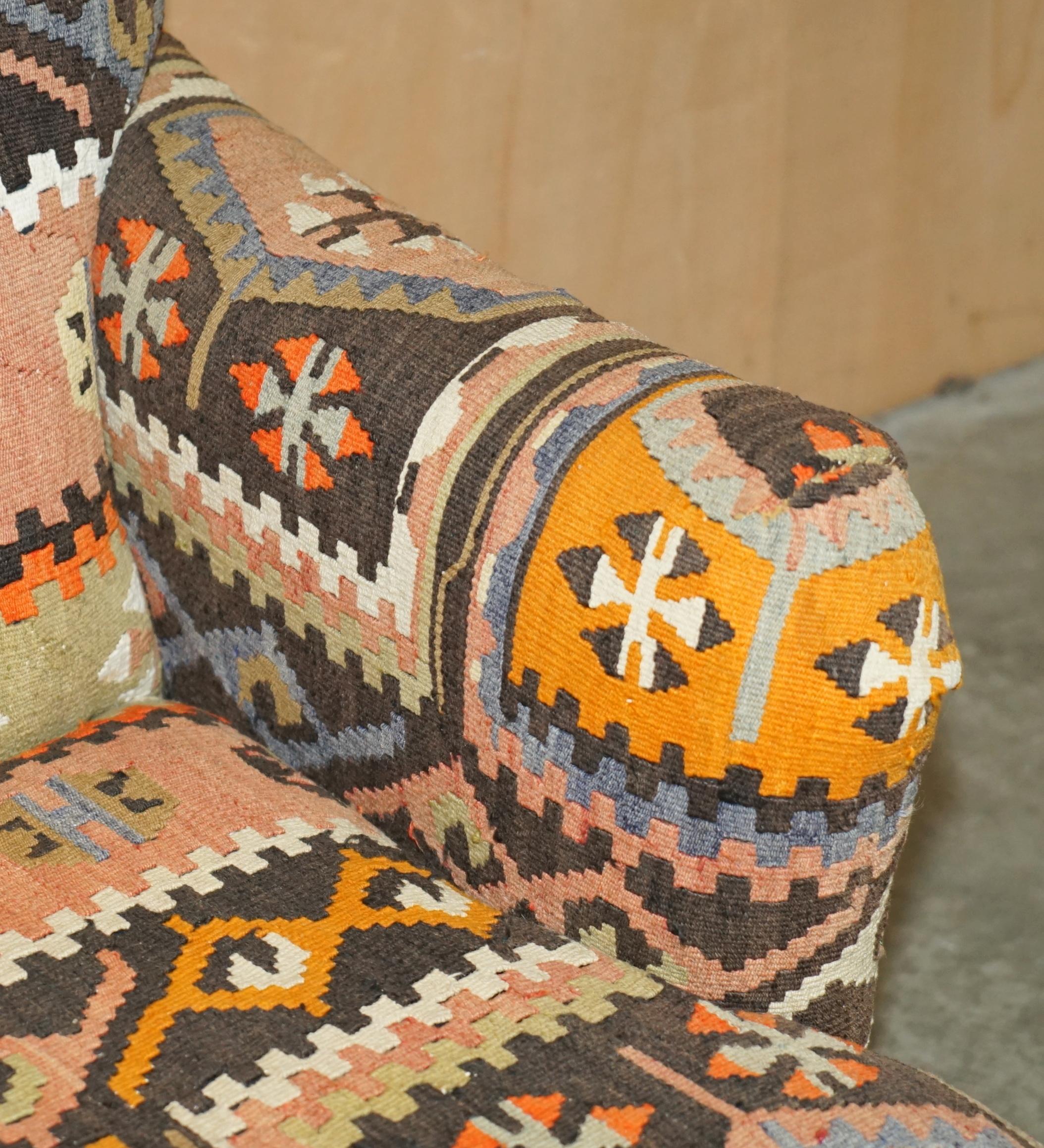 Hand-Crafted RARE & STUNNING ViNTAGE GEORGE SMITH KILIM UPHOLSTERED HOWARD & SON'S SOFA For Sale